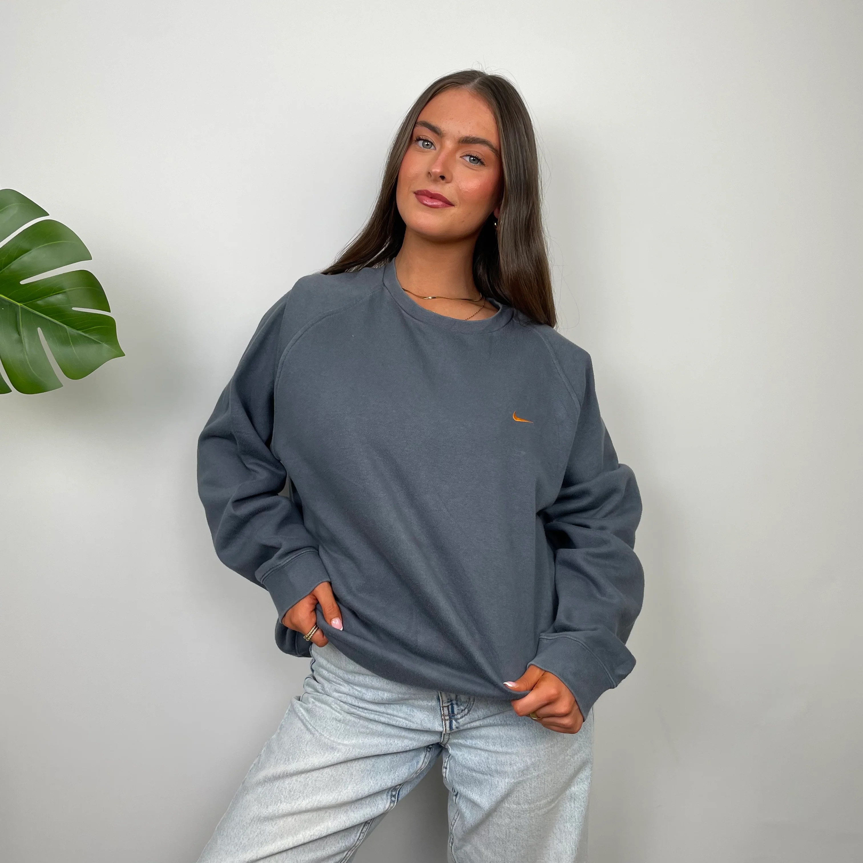 Nike Grey Embroidered Swoosh Sweatshirt (L) - Image 3