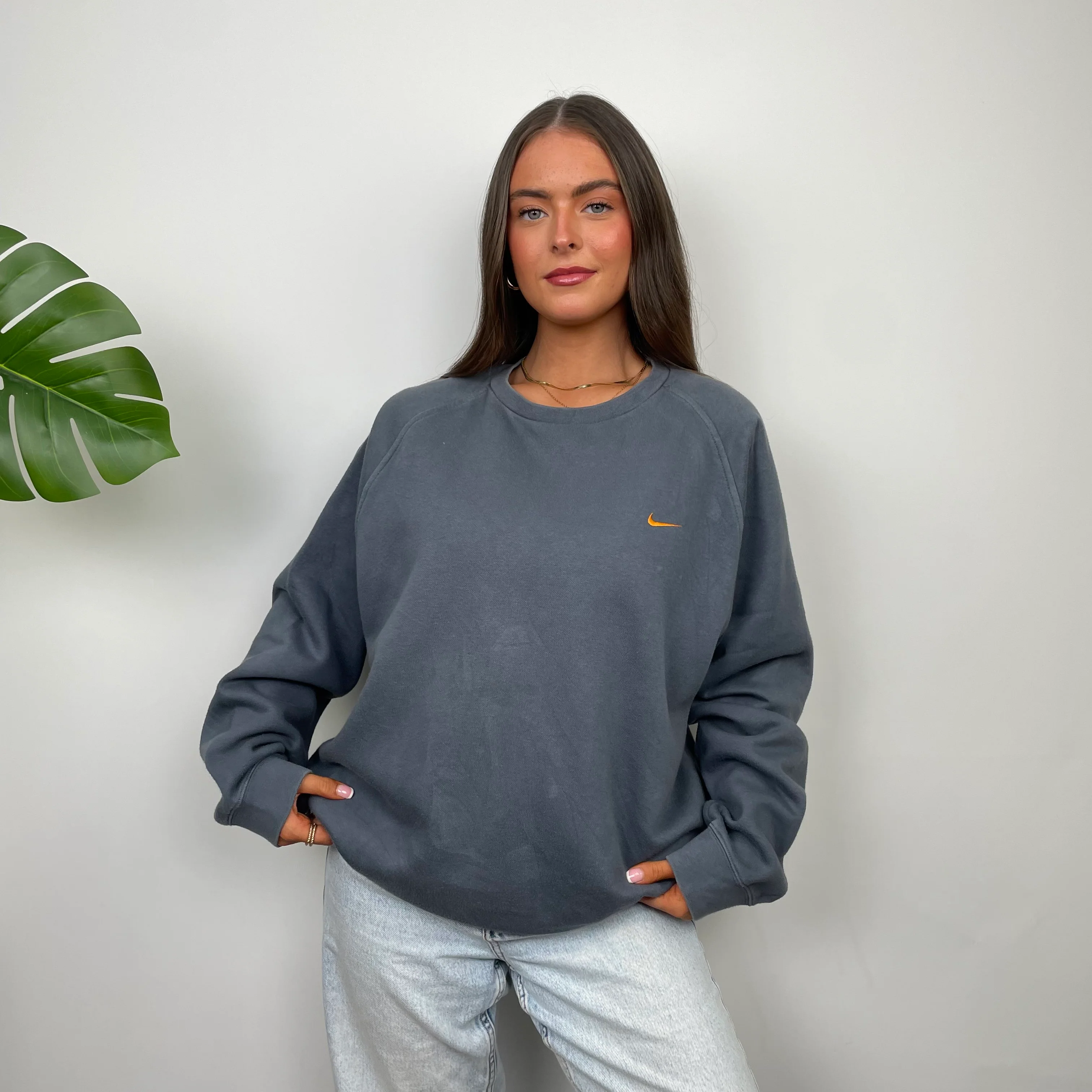 Nike Grey Embroidered Swoosh Sweatshirt (L) - Image 4