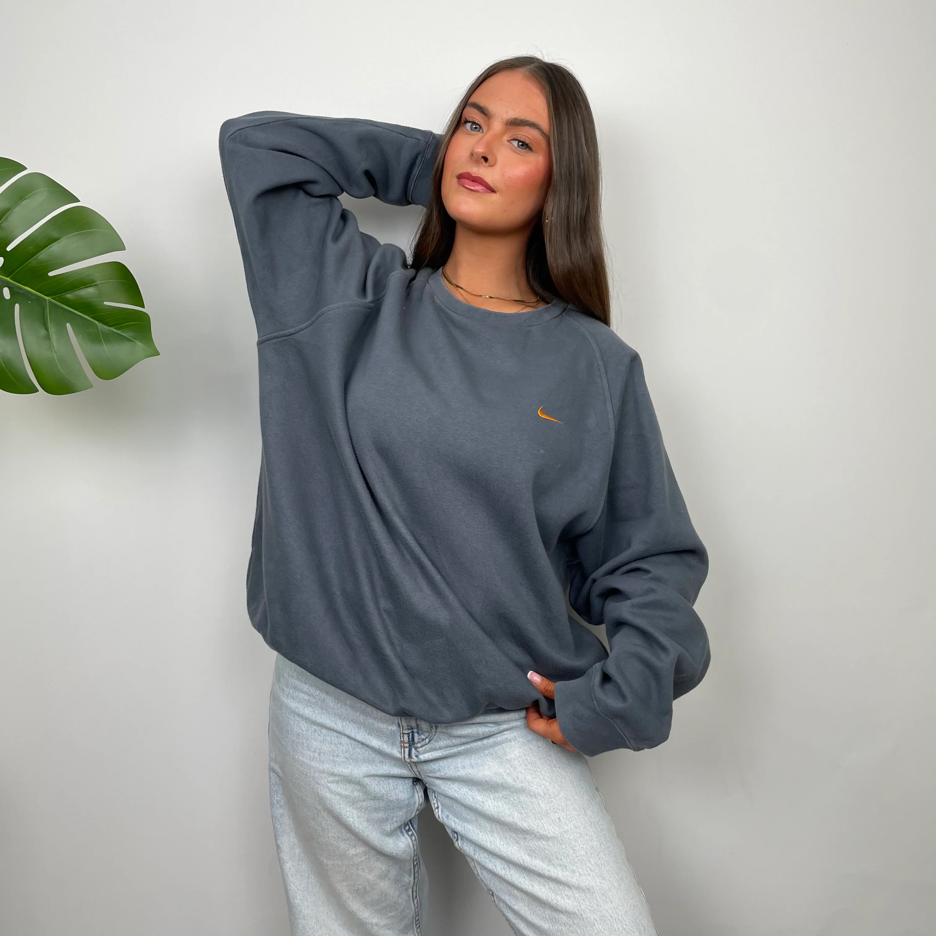 Nike Grey Embroidered Swoosh Sweatshirt (L) - Image 6