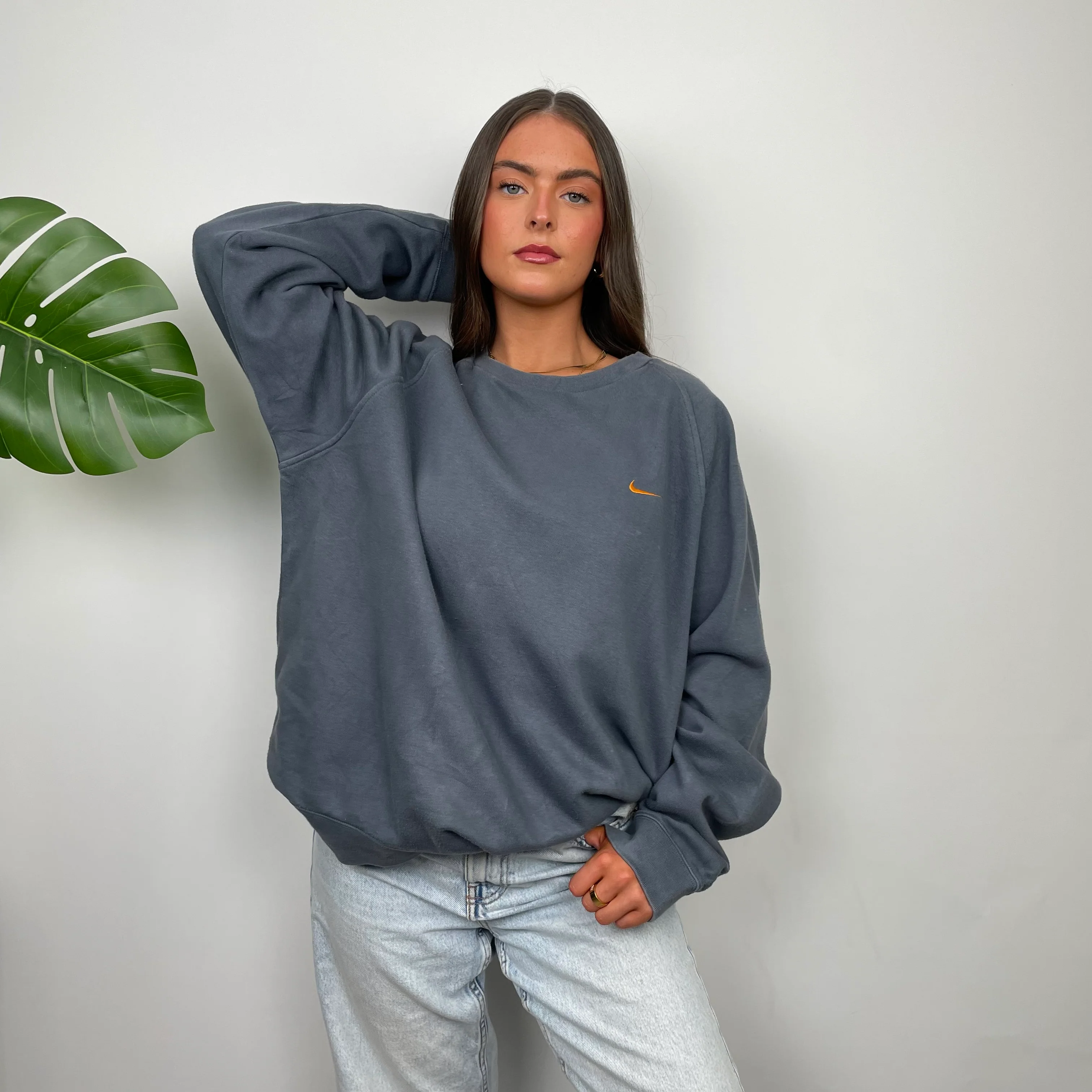 Nike Grey Embroidered Swoosh Sweatshirt (L) - Image 7