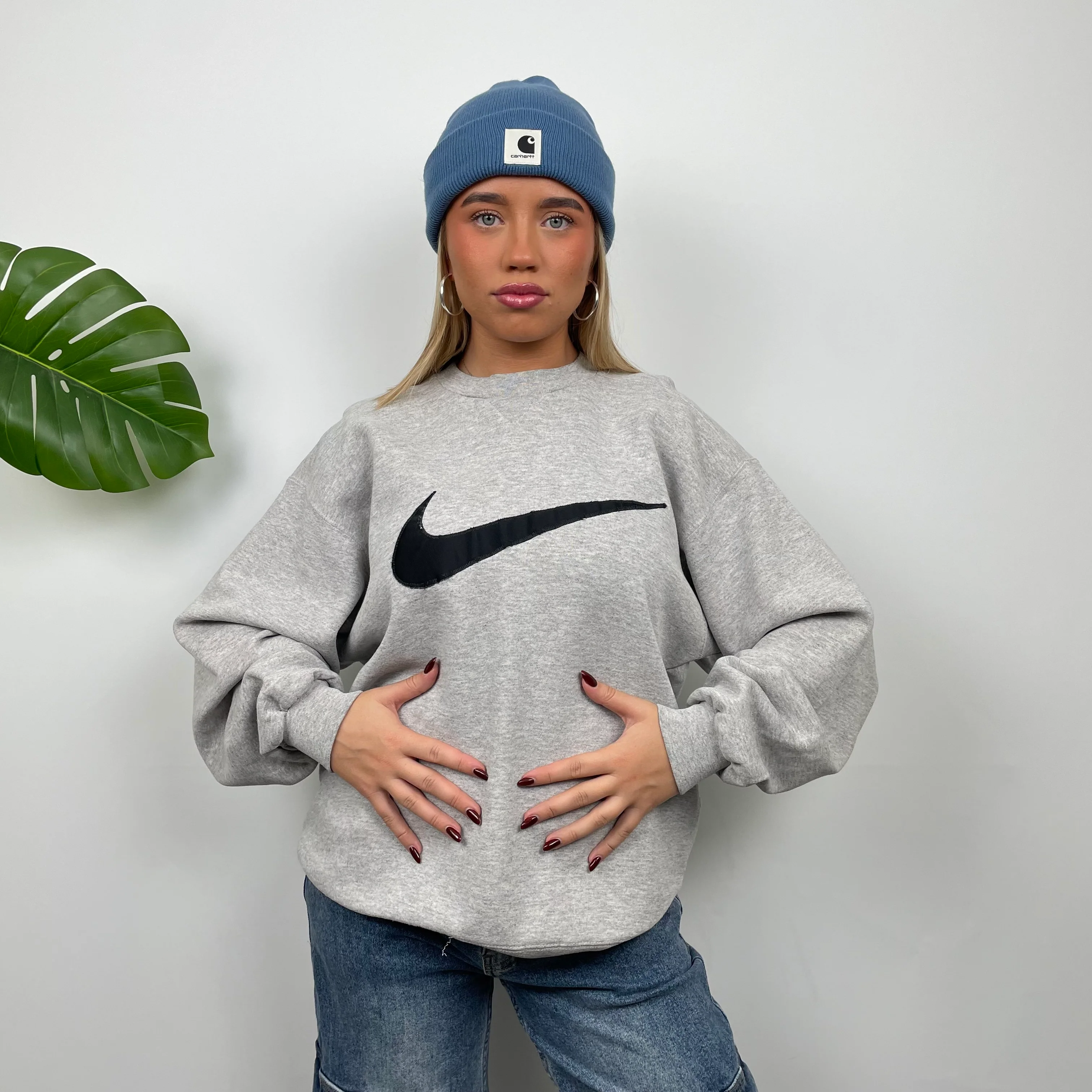 Nike Grey Embroidered Swoosh Sweatshirt (L) - Image 2