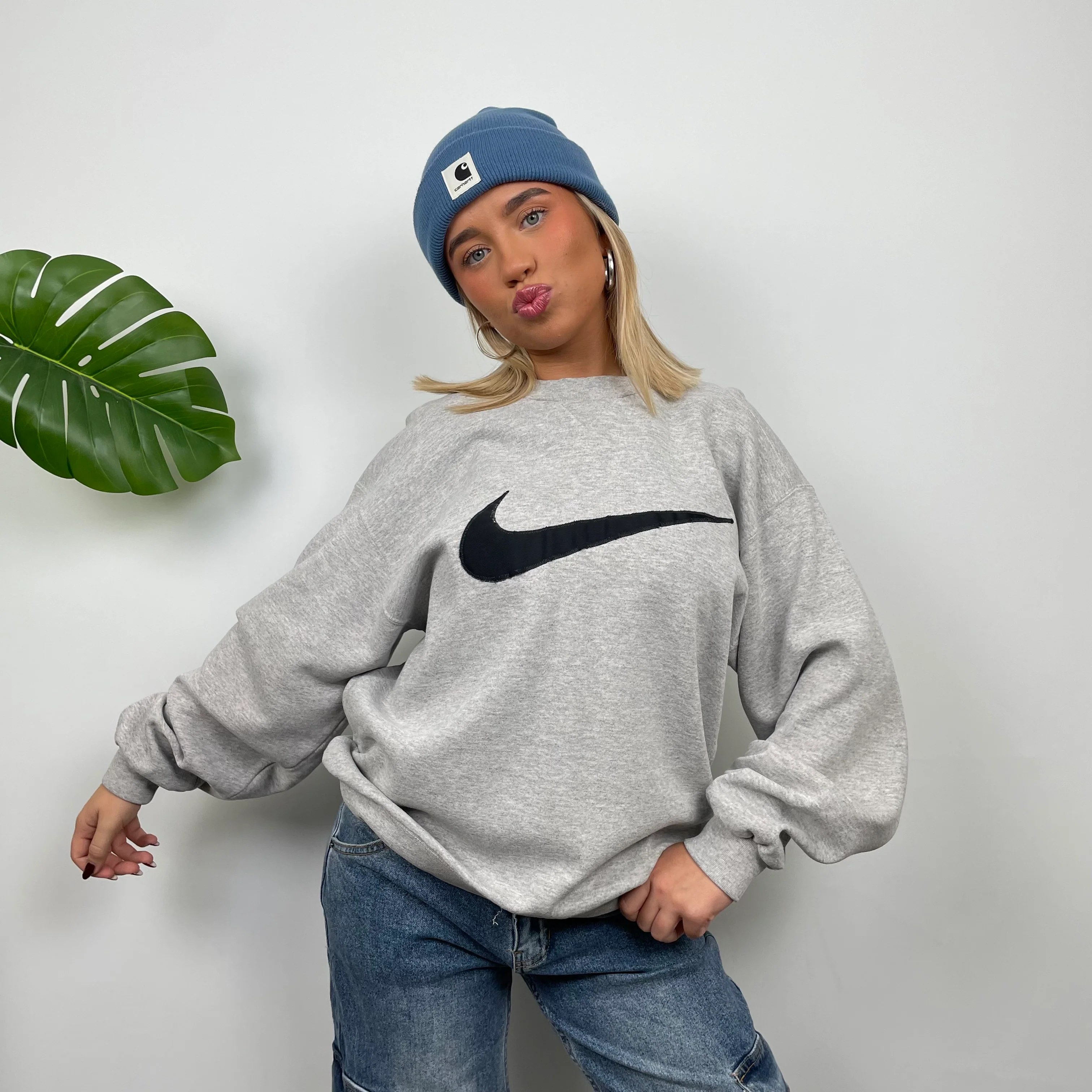 Nike Grey Embroidered Swoosh Sweatshirt (L) - Image 3