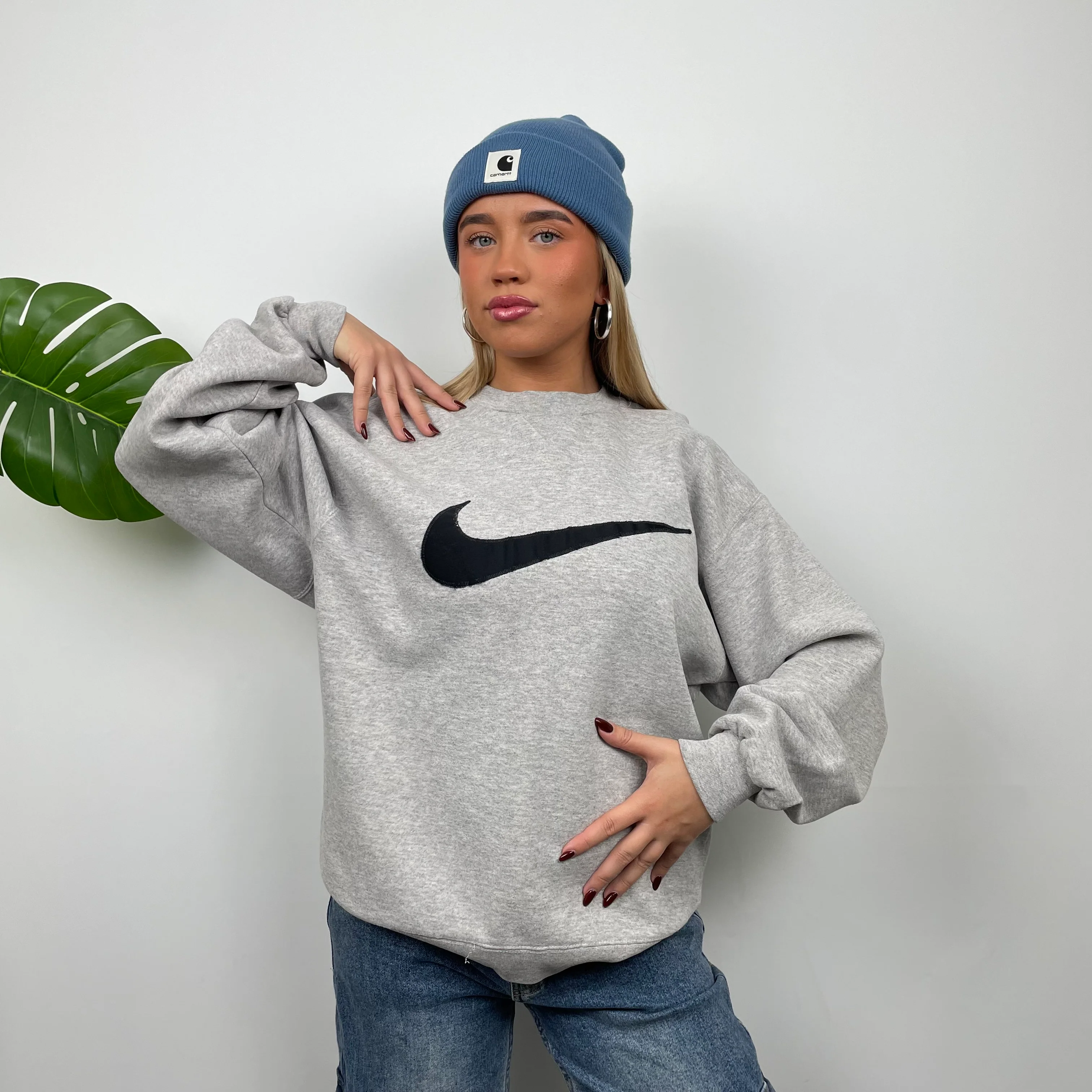 Nike Grey Embroidered Swoosh Sweatshirt (L) - Image 4