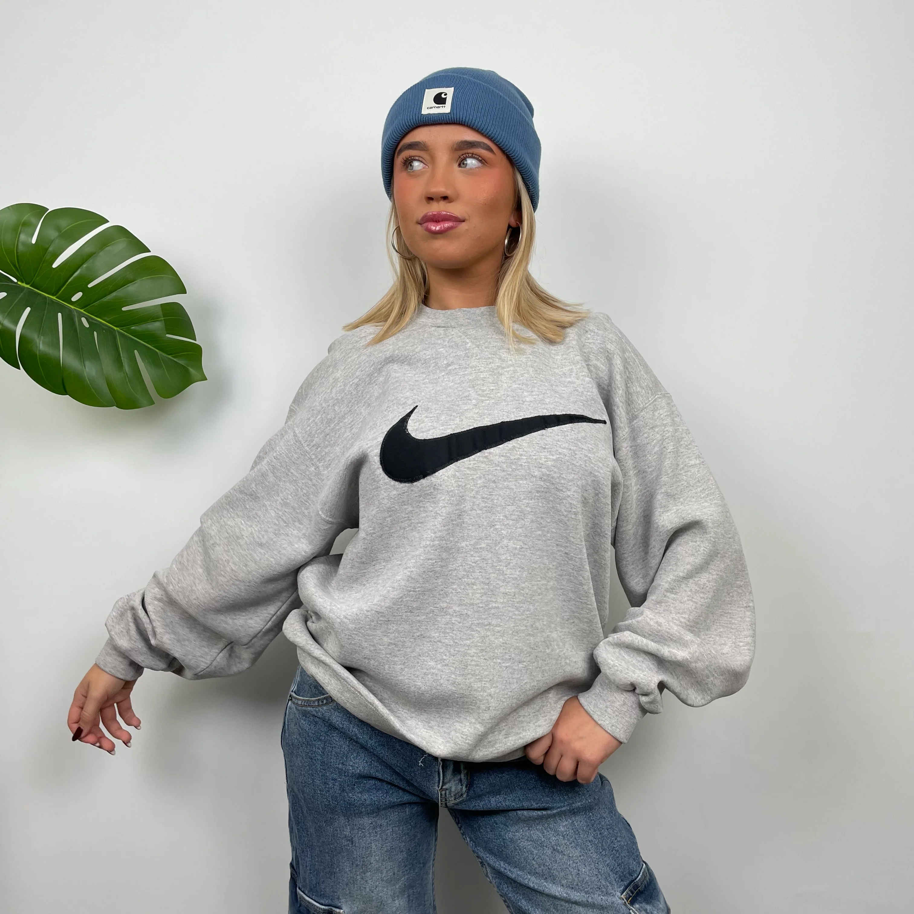 Nike Grey Embroidered Swoosh Sweatshirt (L) - Image 5