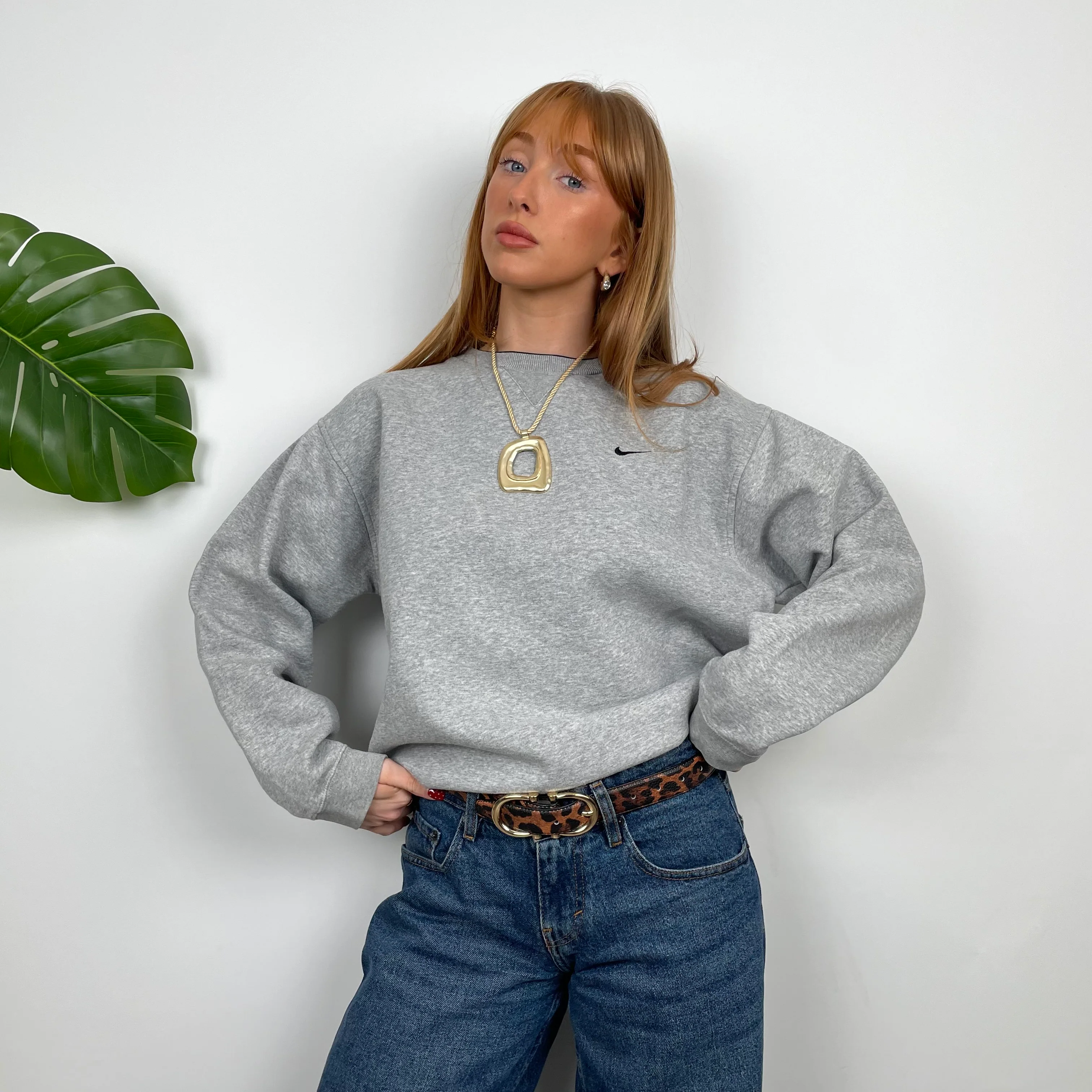 Nike Grey Embroidered Swoosh Sweatshirt (S)