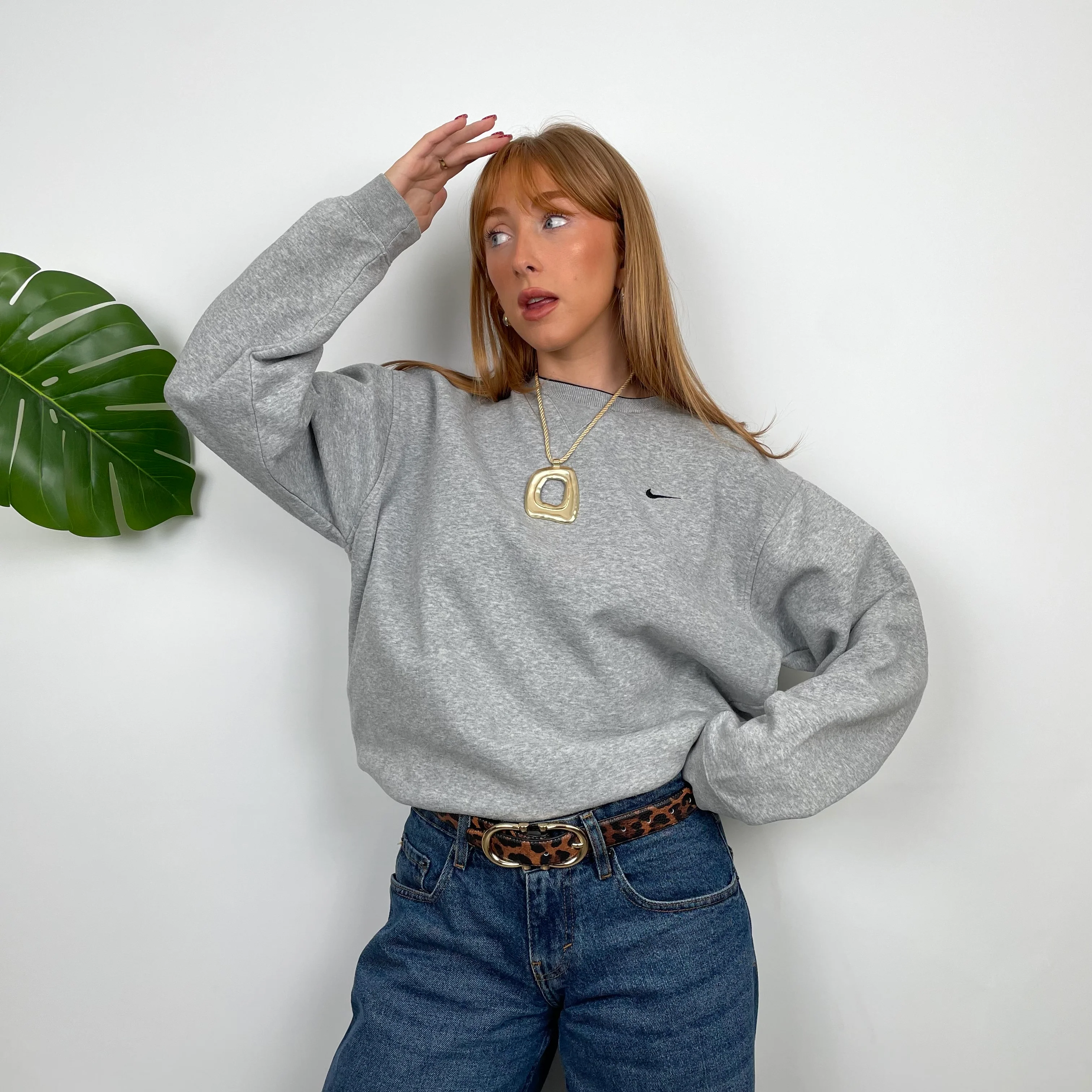 Nike Grey Embroidered Swoosh Sweatshirt (S) - Image 2