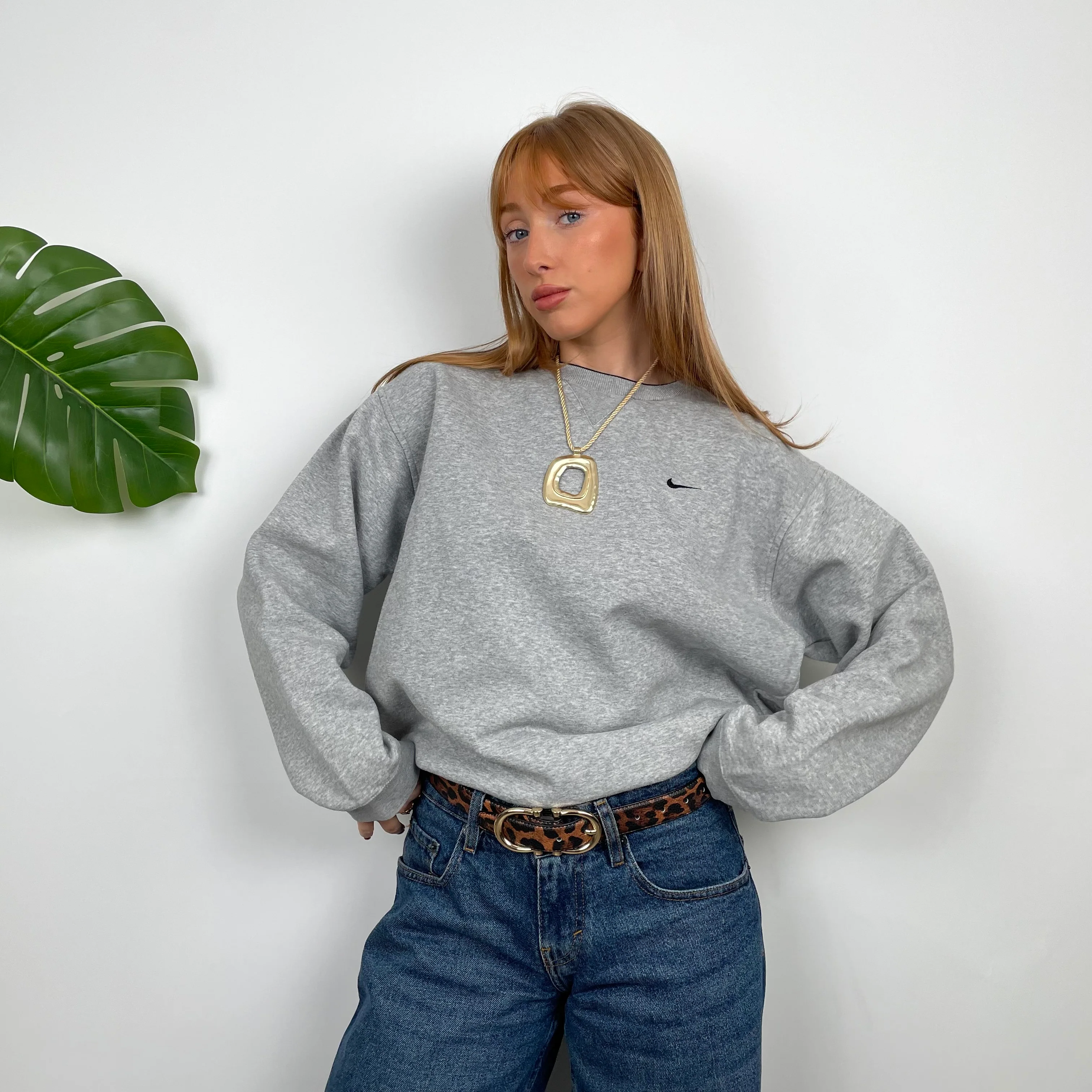 Nike Grey Embroidered Swoosh Sweatshirt (S) - Image 3