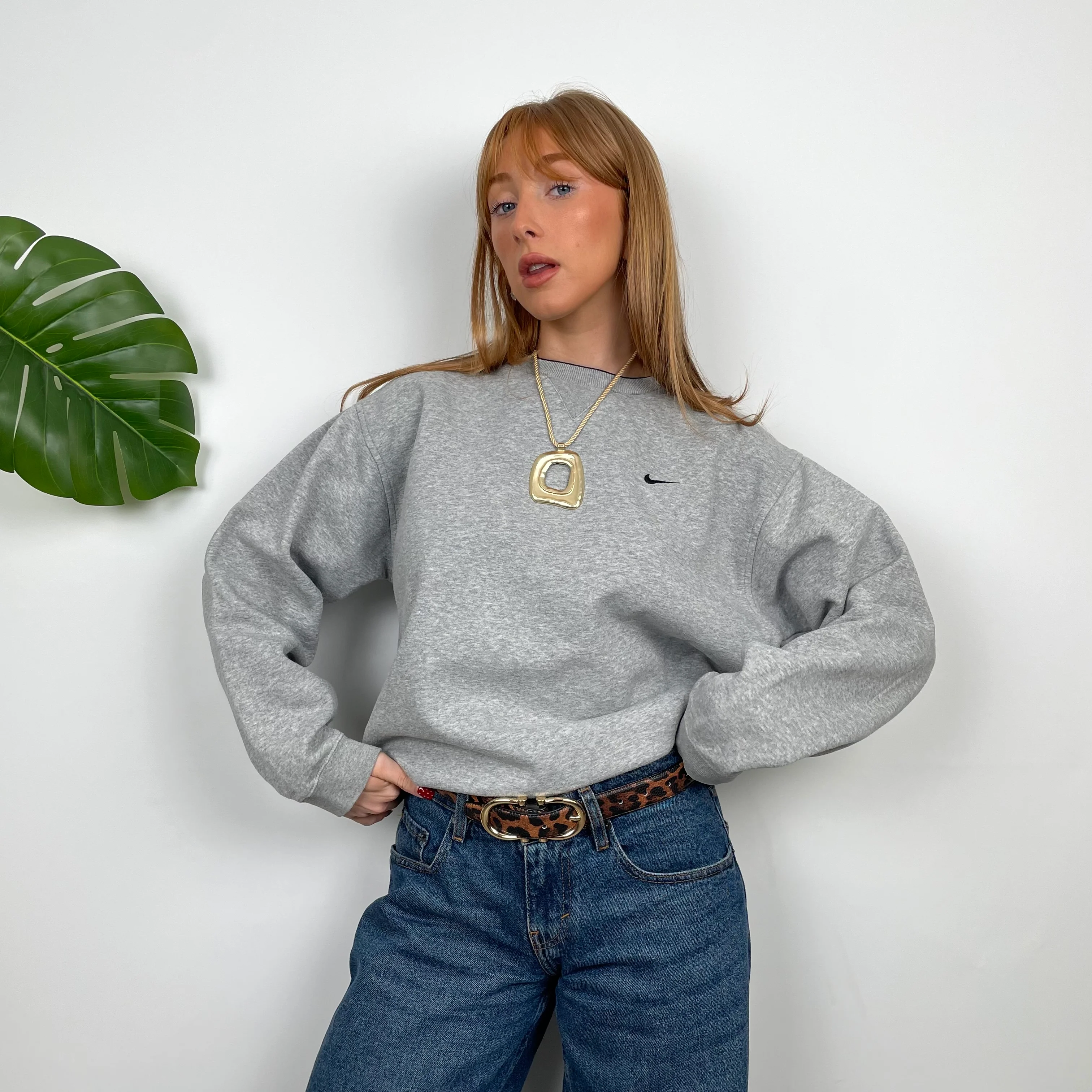 Nike Grey Embroidered Swoosh Sweatshirt (S) - Image 4