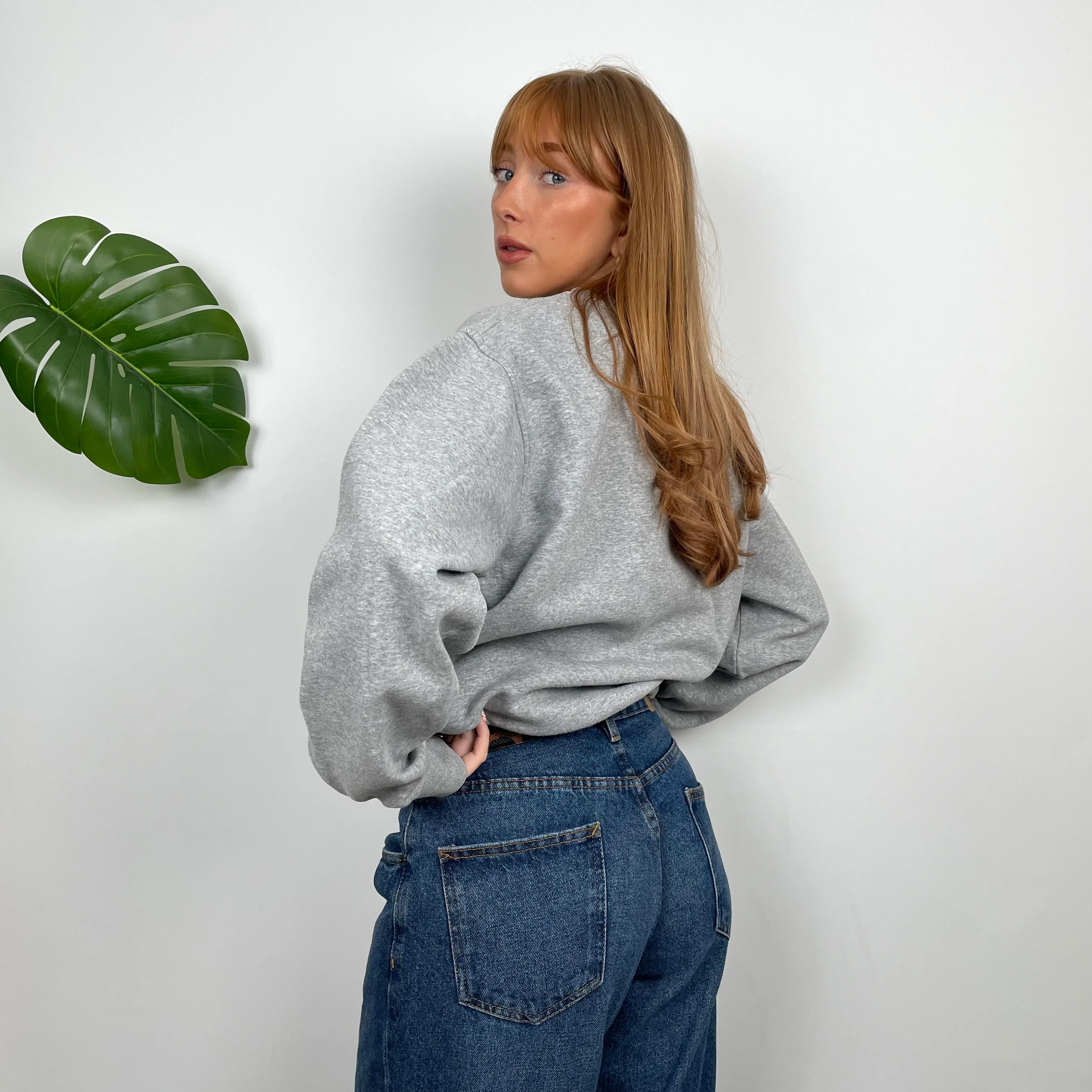 Nike Grey Embroidered Swoosh Sweatshirt (S) - Image 5