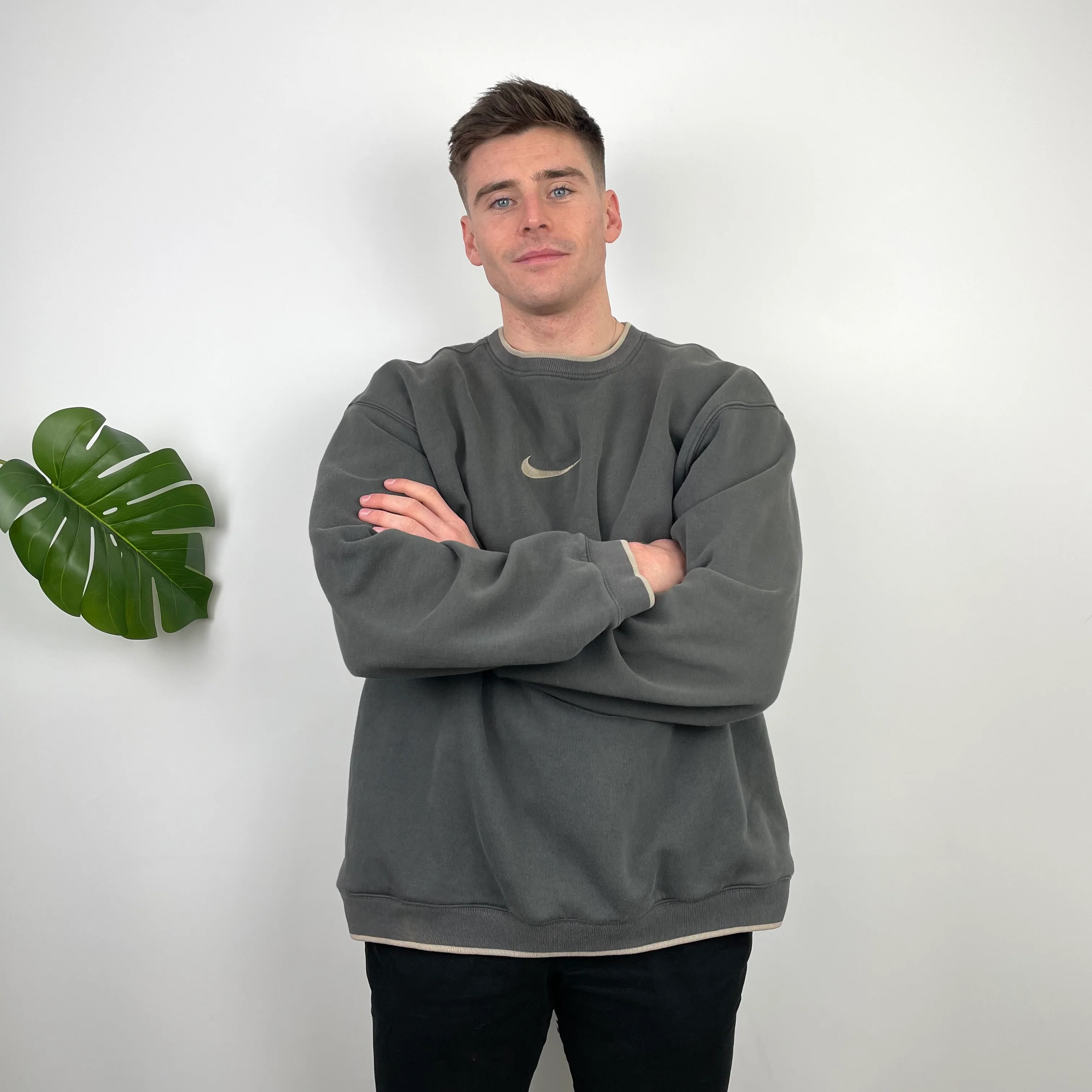Nike Grey Embroidered Swoosh Sweatshirt (XL)