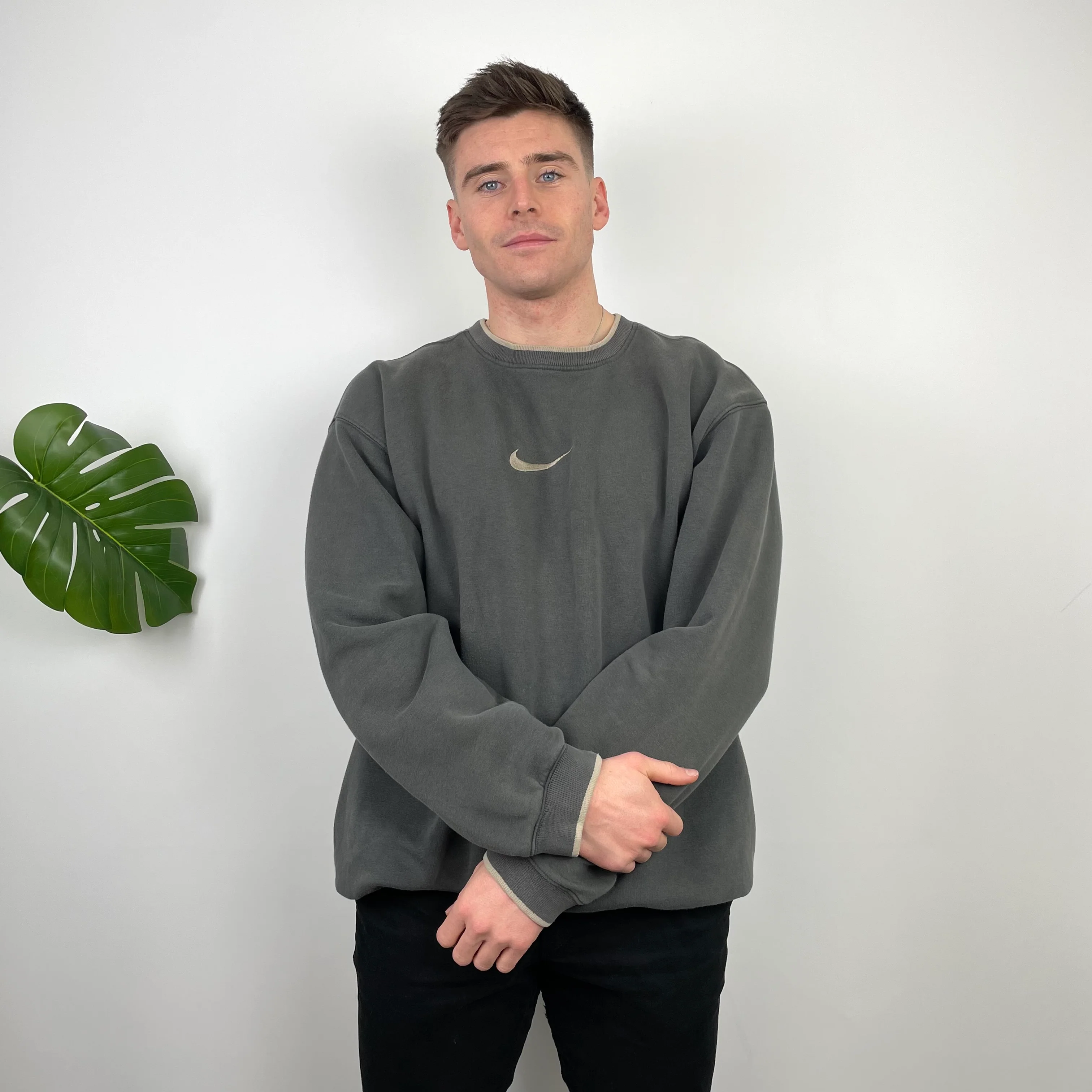 Nike Grey Embroidered Swoosh Sweatshirt (XL) - Image 2