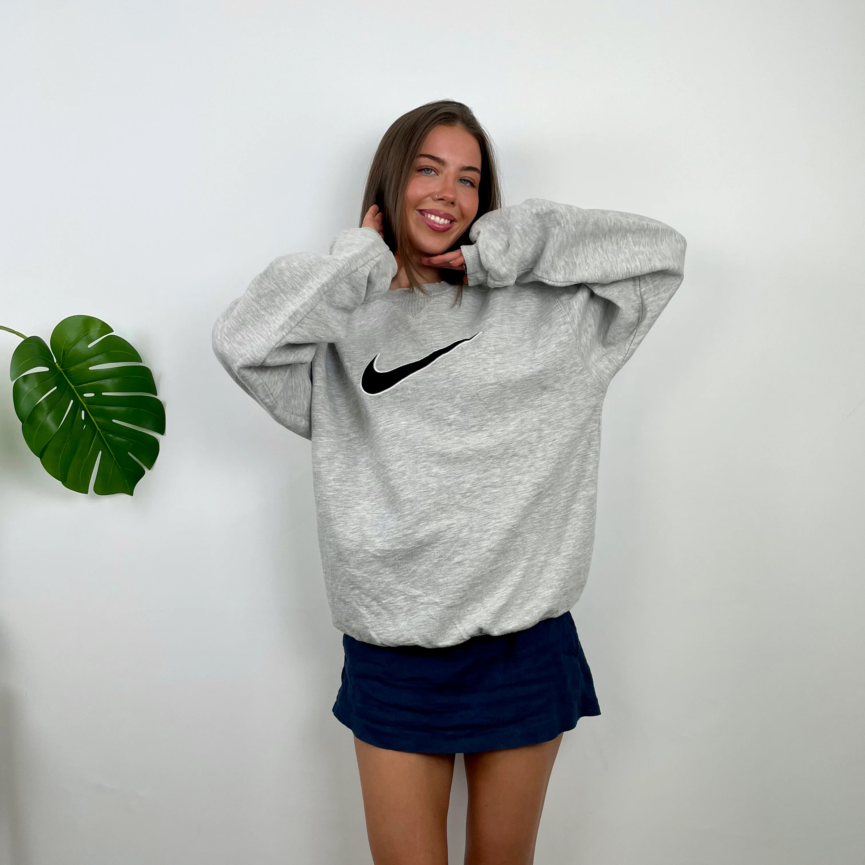 Nike Grey Embroidered Swoosh Sweatshirt (M) - Image 2