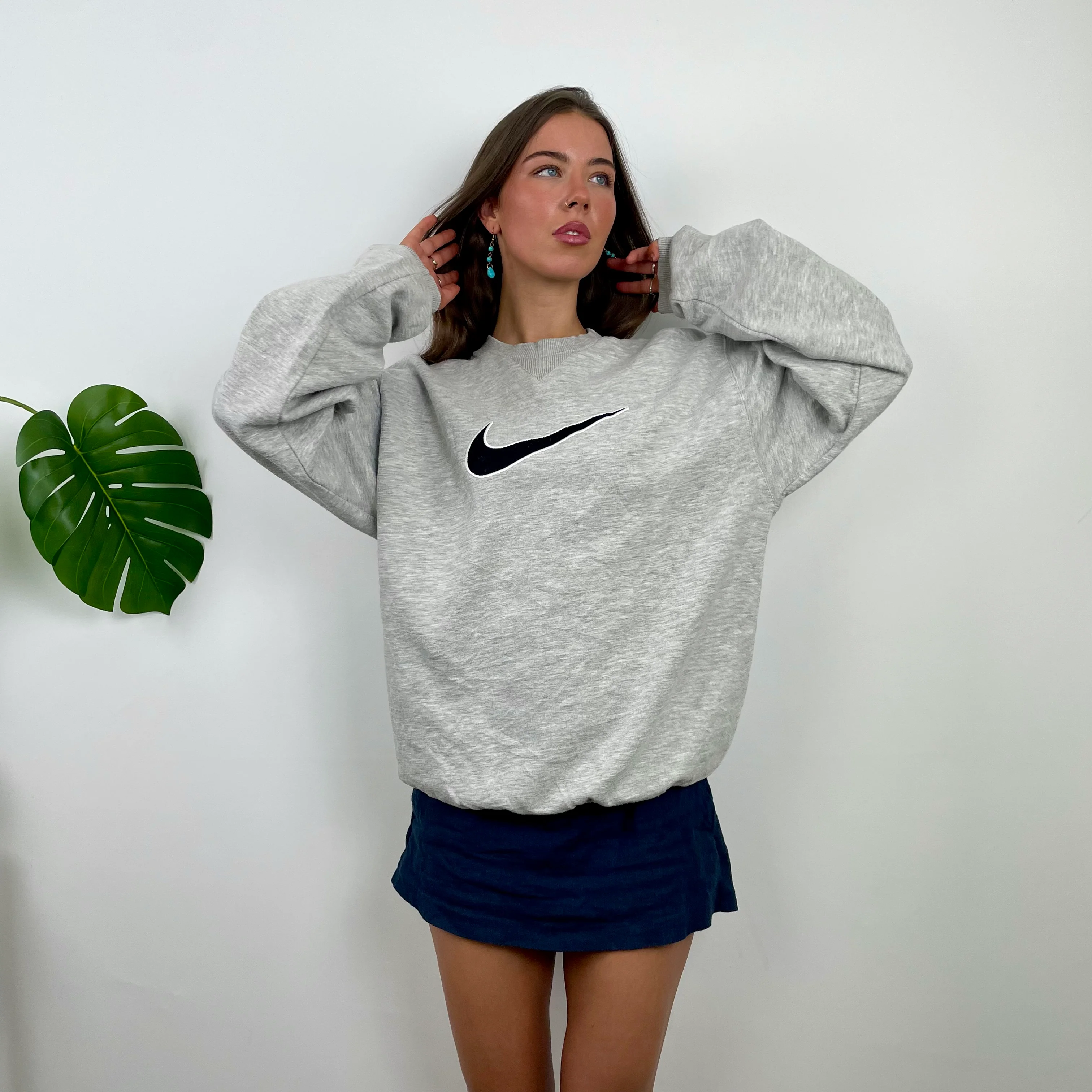 Nike Grey Embroidered Swoosh Sweatshirt (M) - Image 3