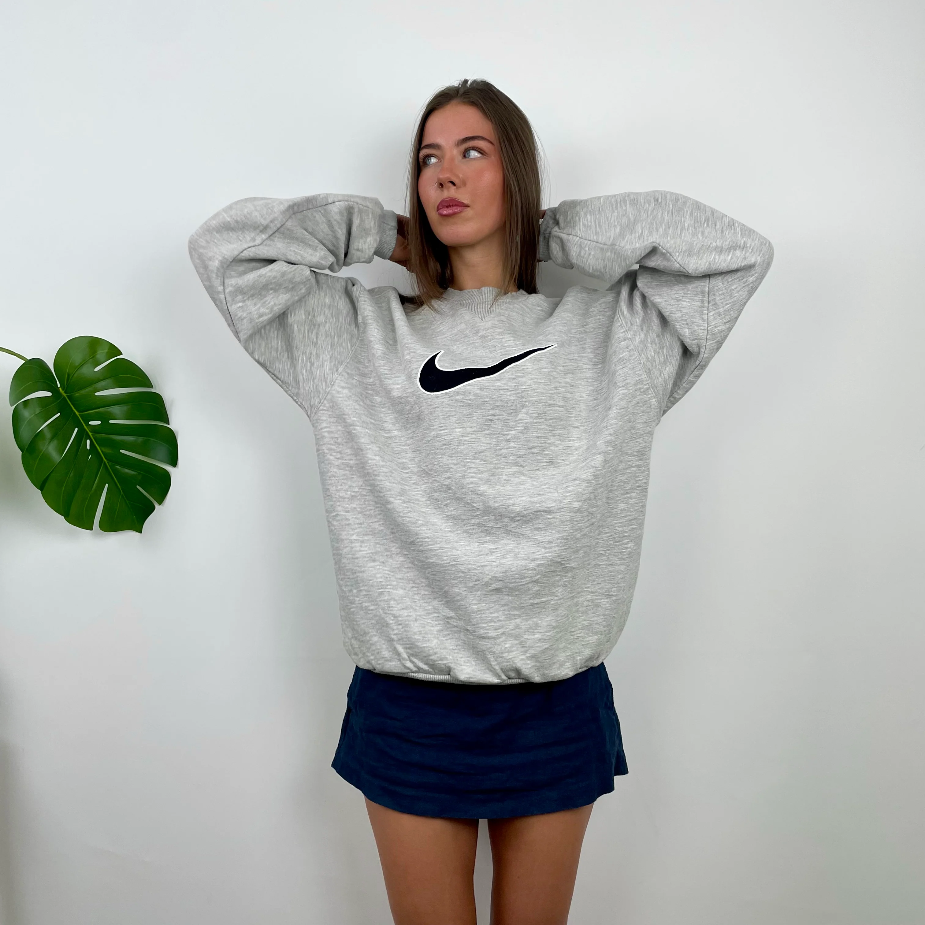 Nike Grey Embroidered Swoosh Sweatshirt (M) - Image 4