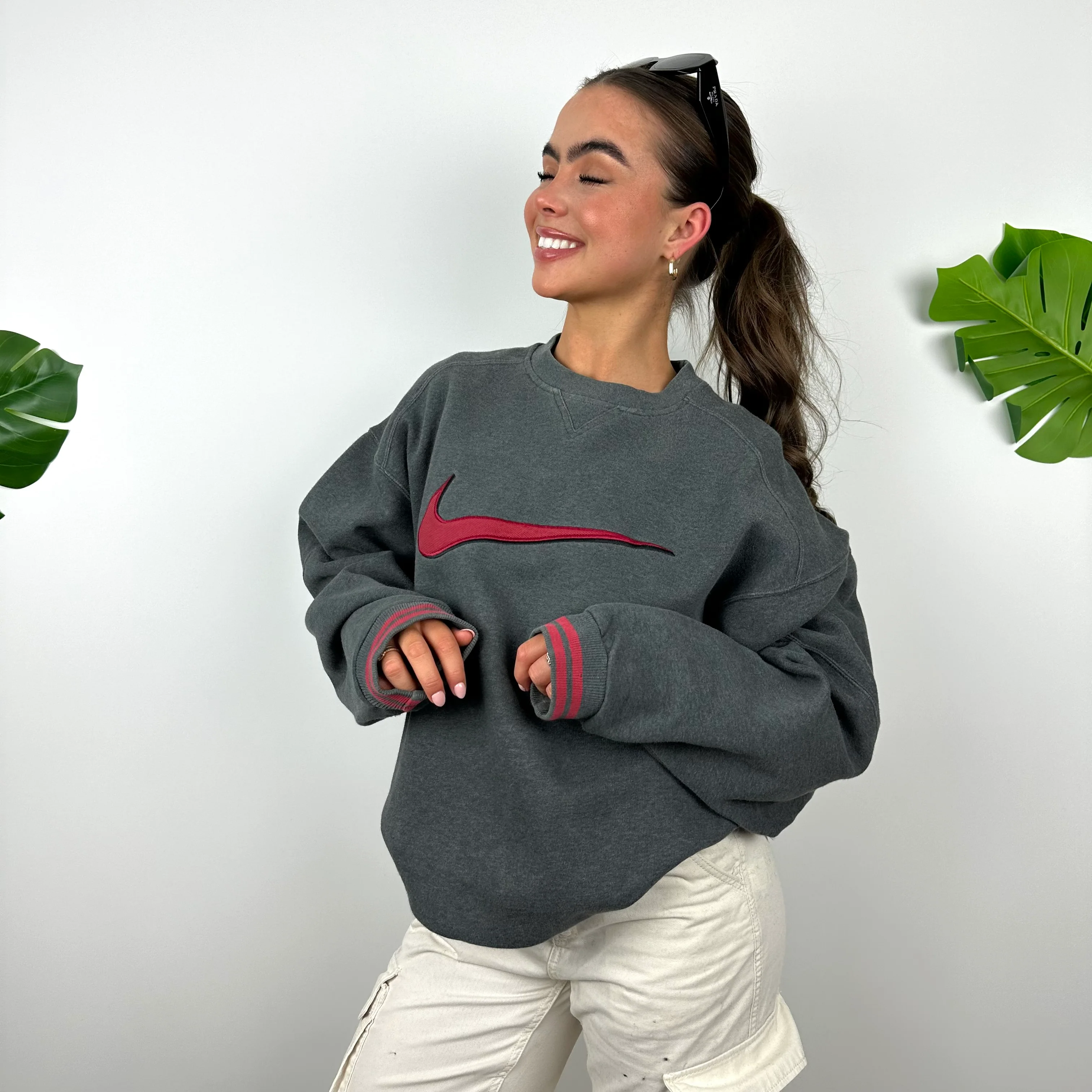 Nike Grey Embroidered Swoosh Sweatshirt (M) - Image 2