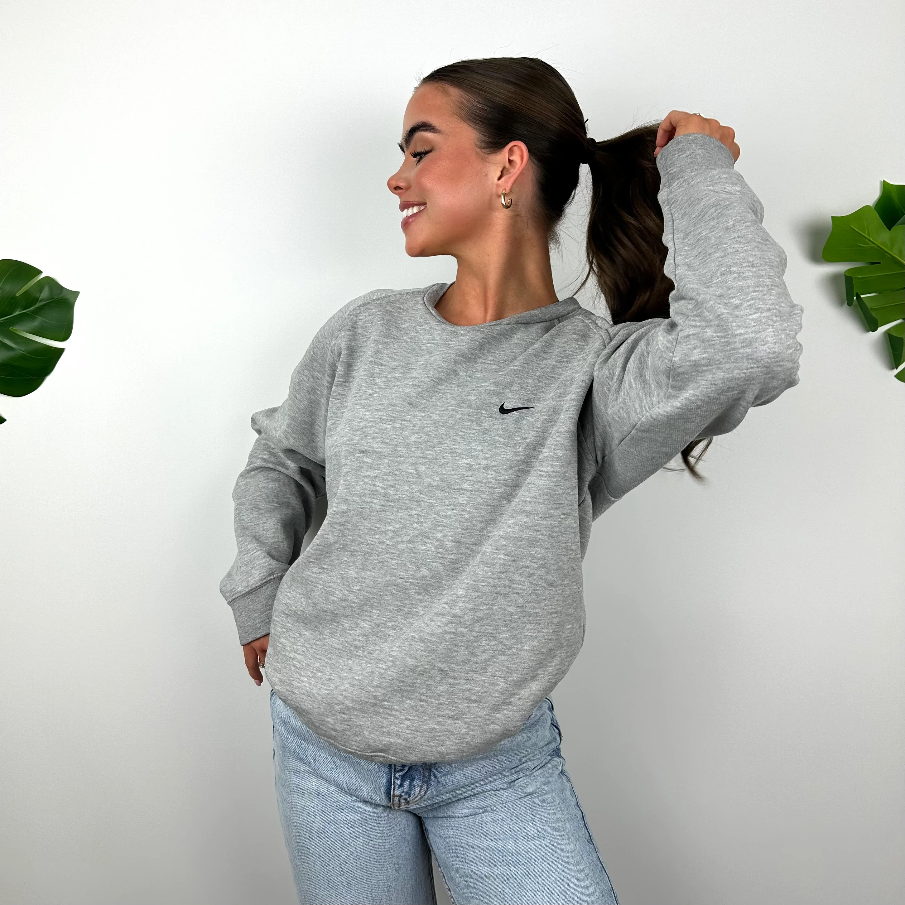 Nike Grey Embroidered Swoosh Sweatshirt (S) - Image 2