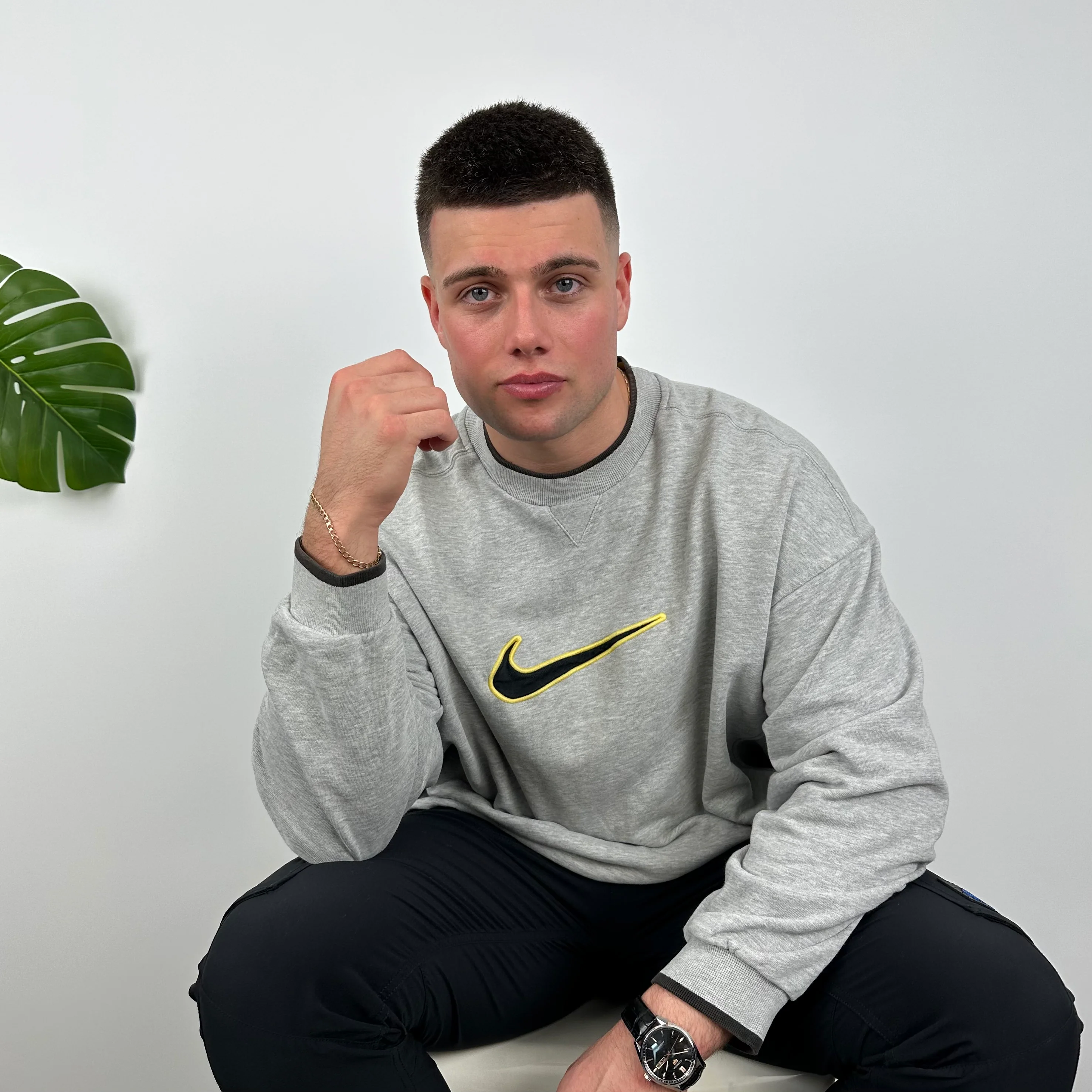 Nike Grey Embroidered Swoosh Sweatshirt (XL) - Image 10