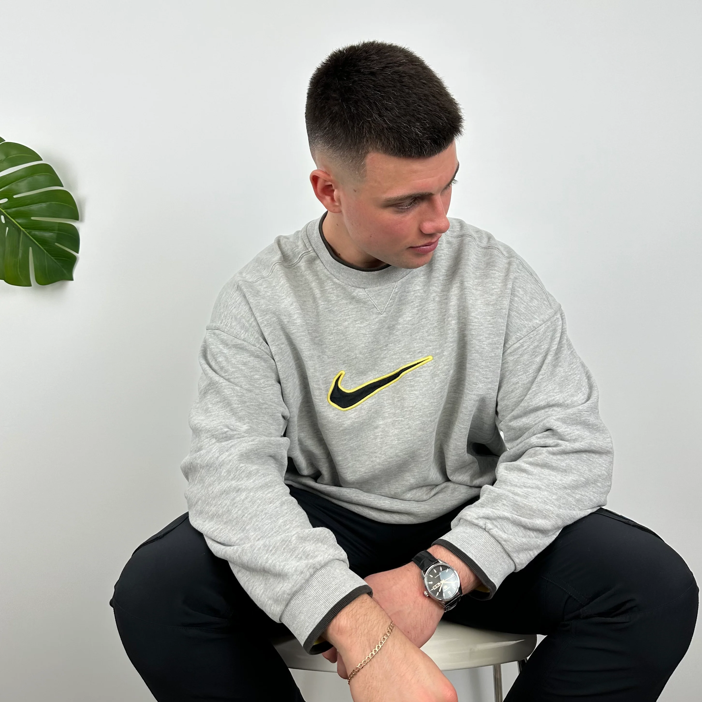 Nike Grey Embroidered Swoosh Sweatshirt (XL) - Image 4