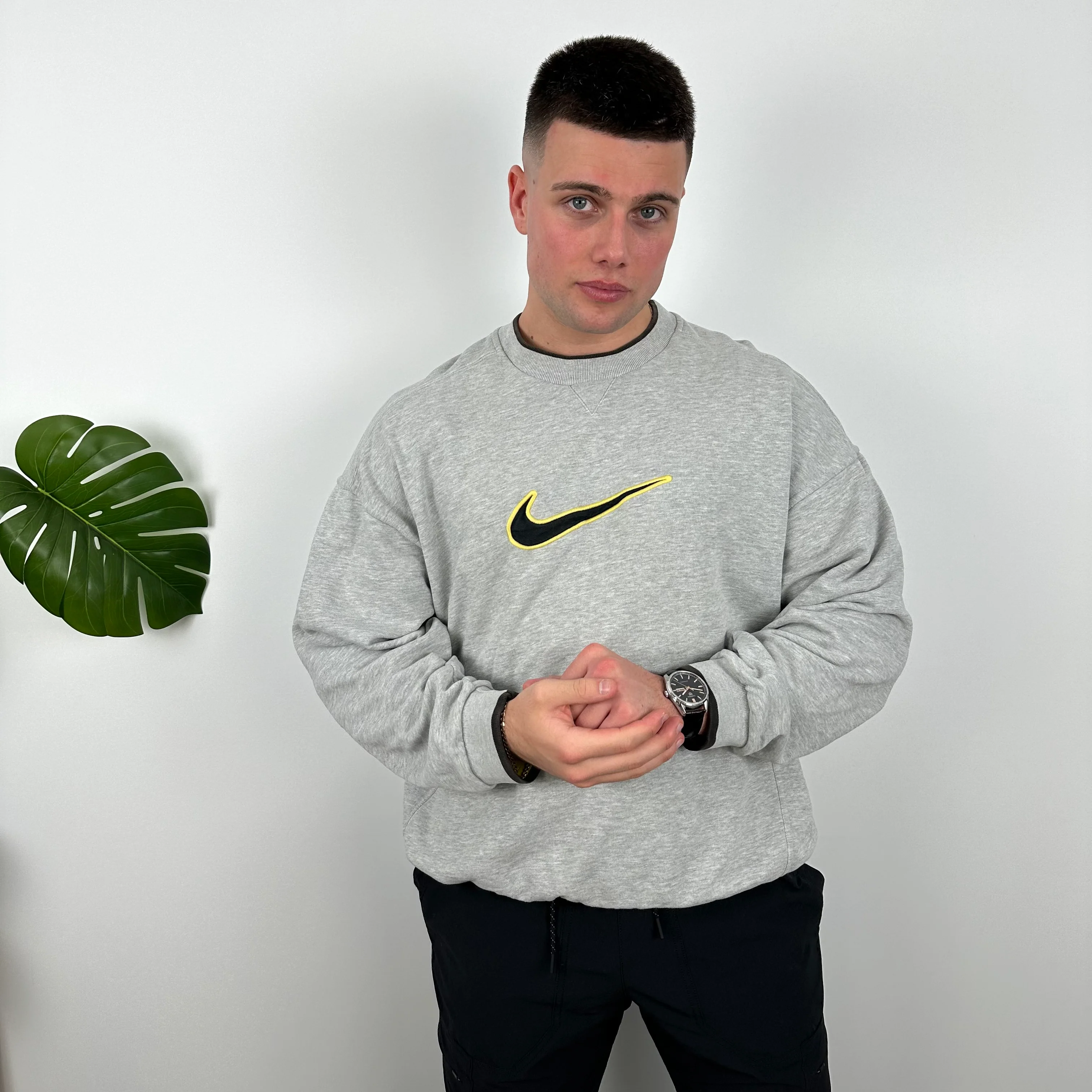 Nike Grey Embroidered Swoosh Sweatshirt (XL) - Image 5