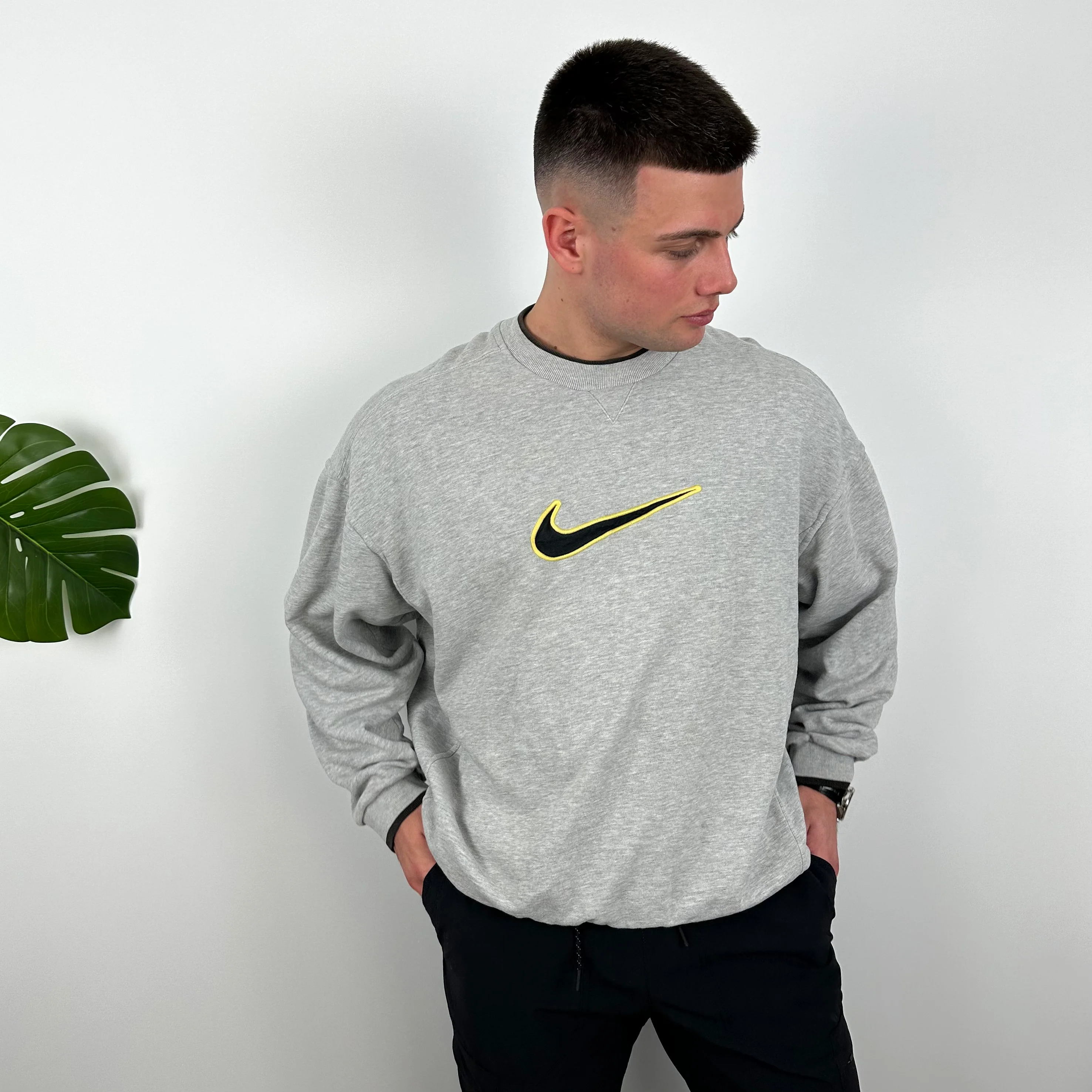 Nike Grey Embroidered Swoosh Sweatshirt (XL) - Image 6