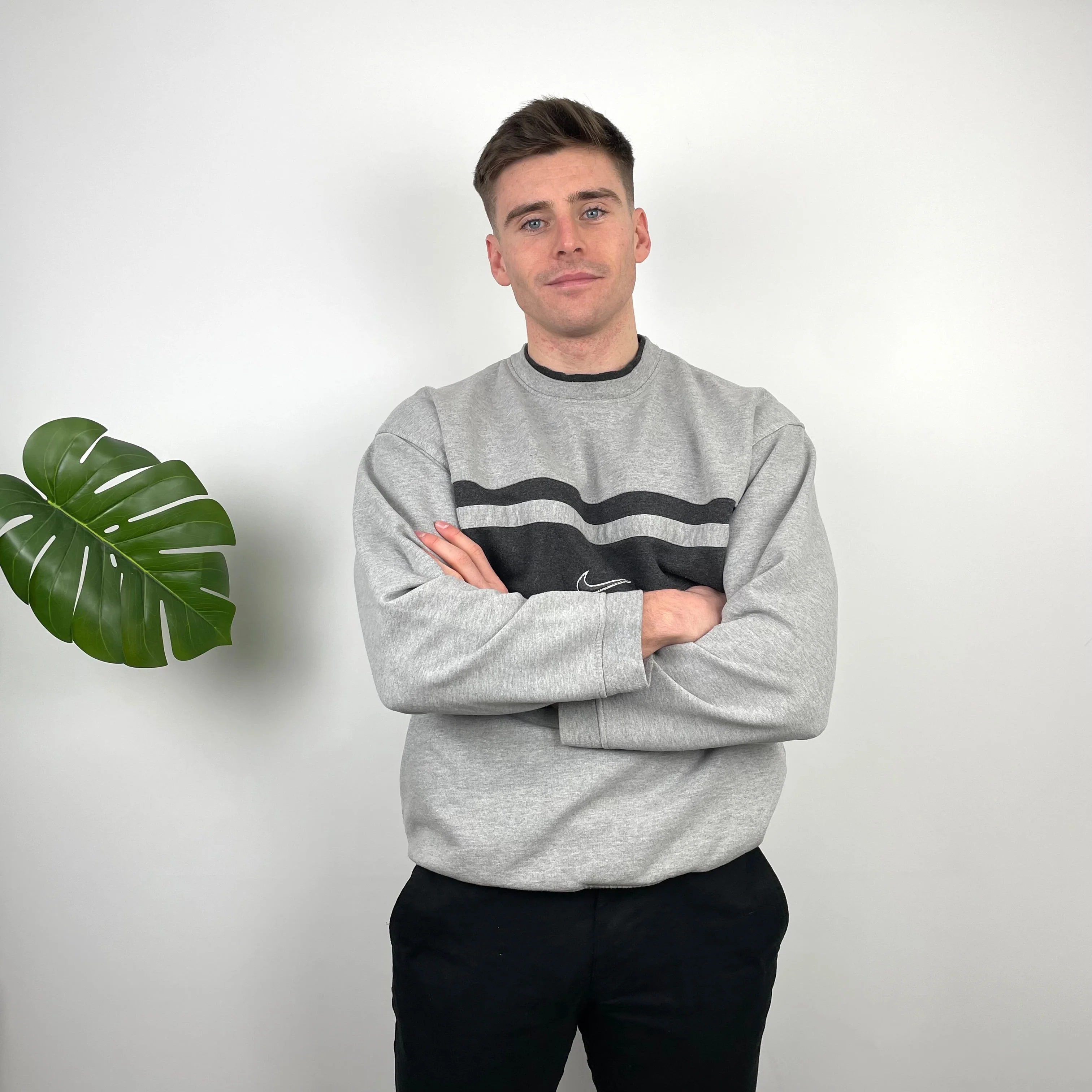 Nike Grey Embroidered Swoosh Sweatshirt (XL) - Image 2
