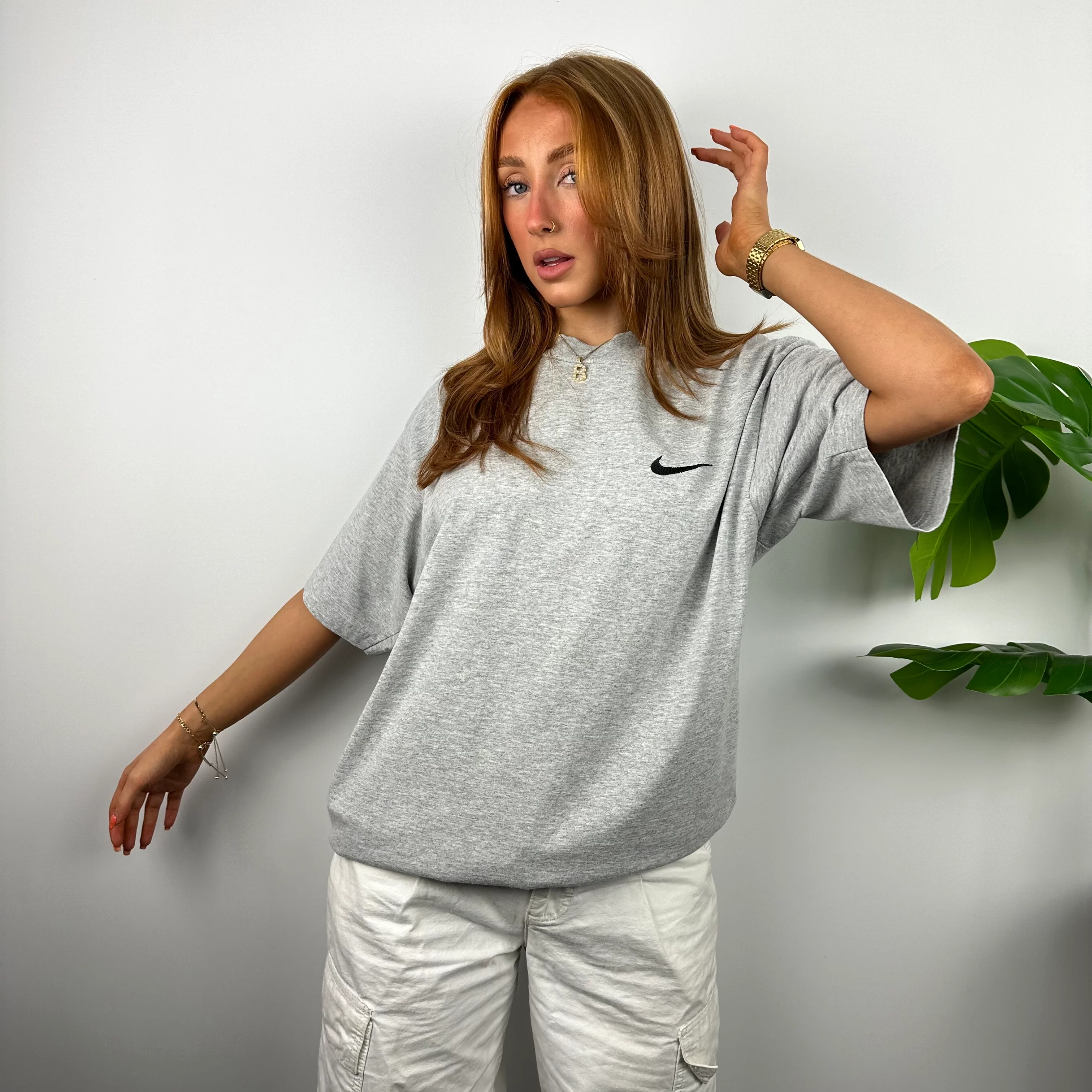 Nike Grey Embroidered Swoosh T Shirt (M)