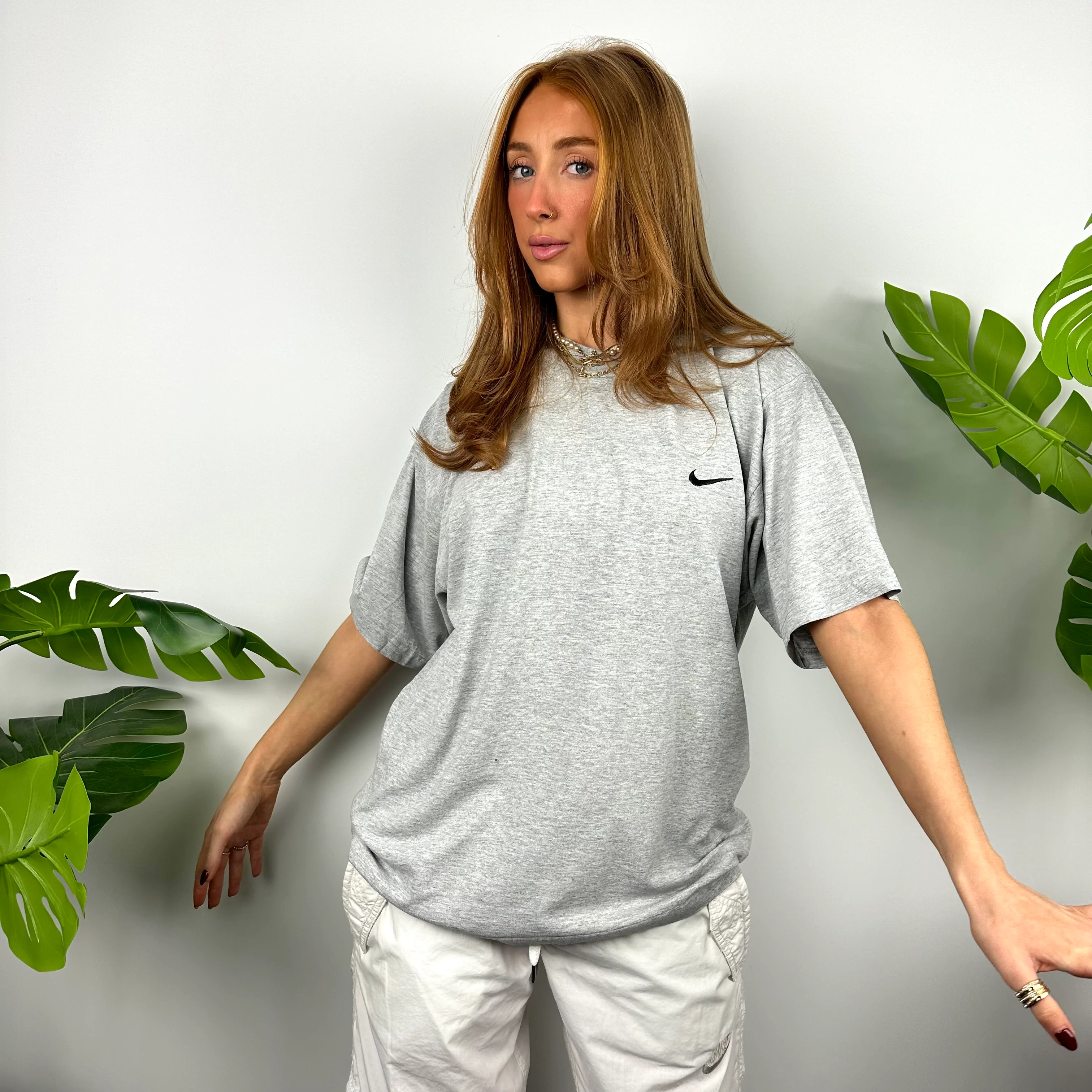 Nike Grey Embroidered Swoosh T Shirt (M)