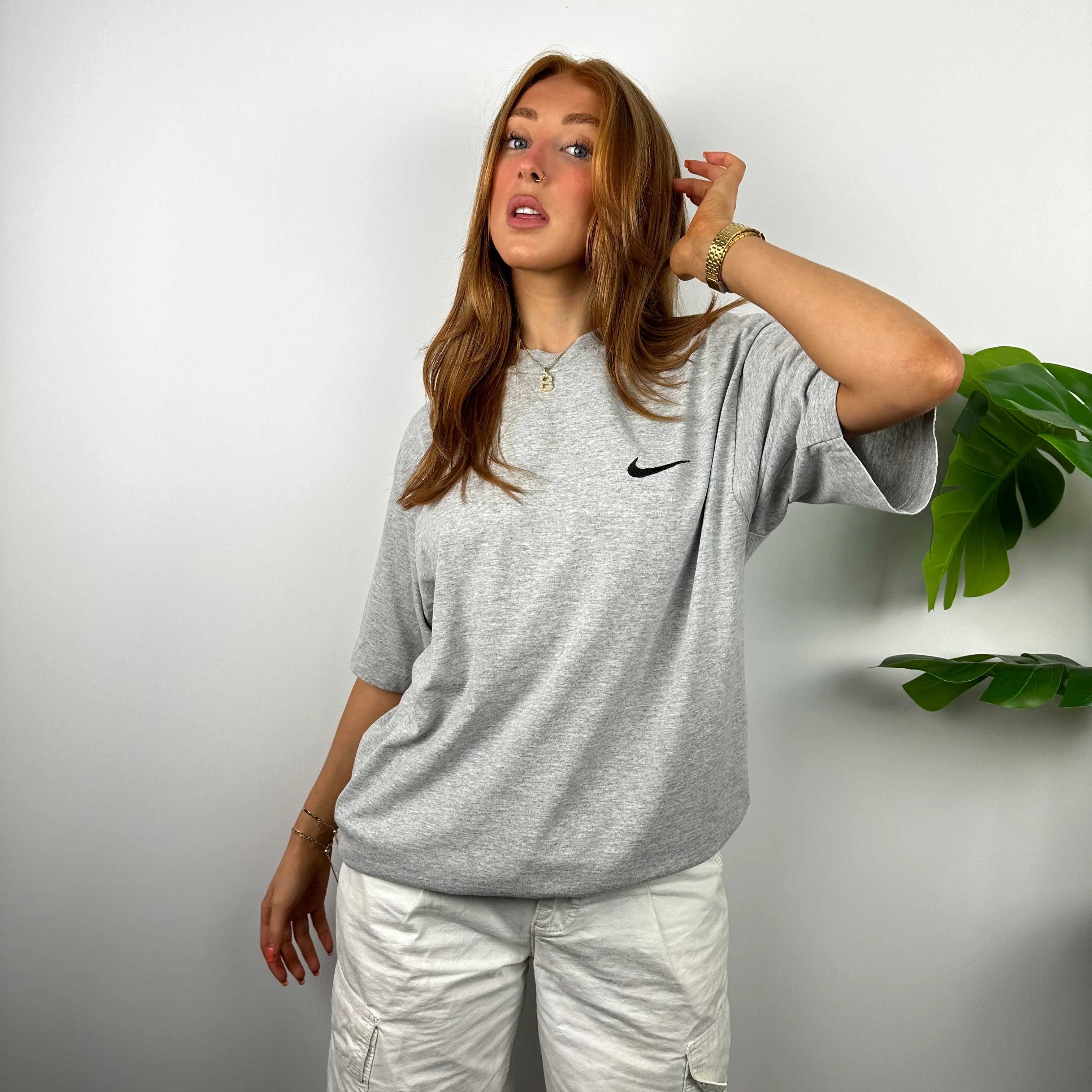 Nike Grey Embroidered Swoosh T Shirt (M) - Image 5