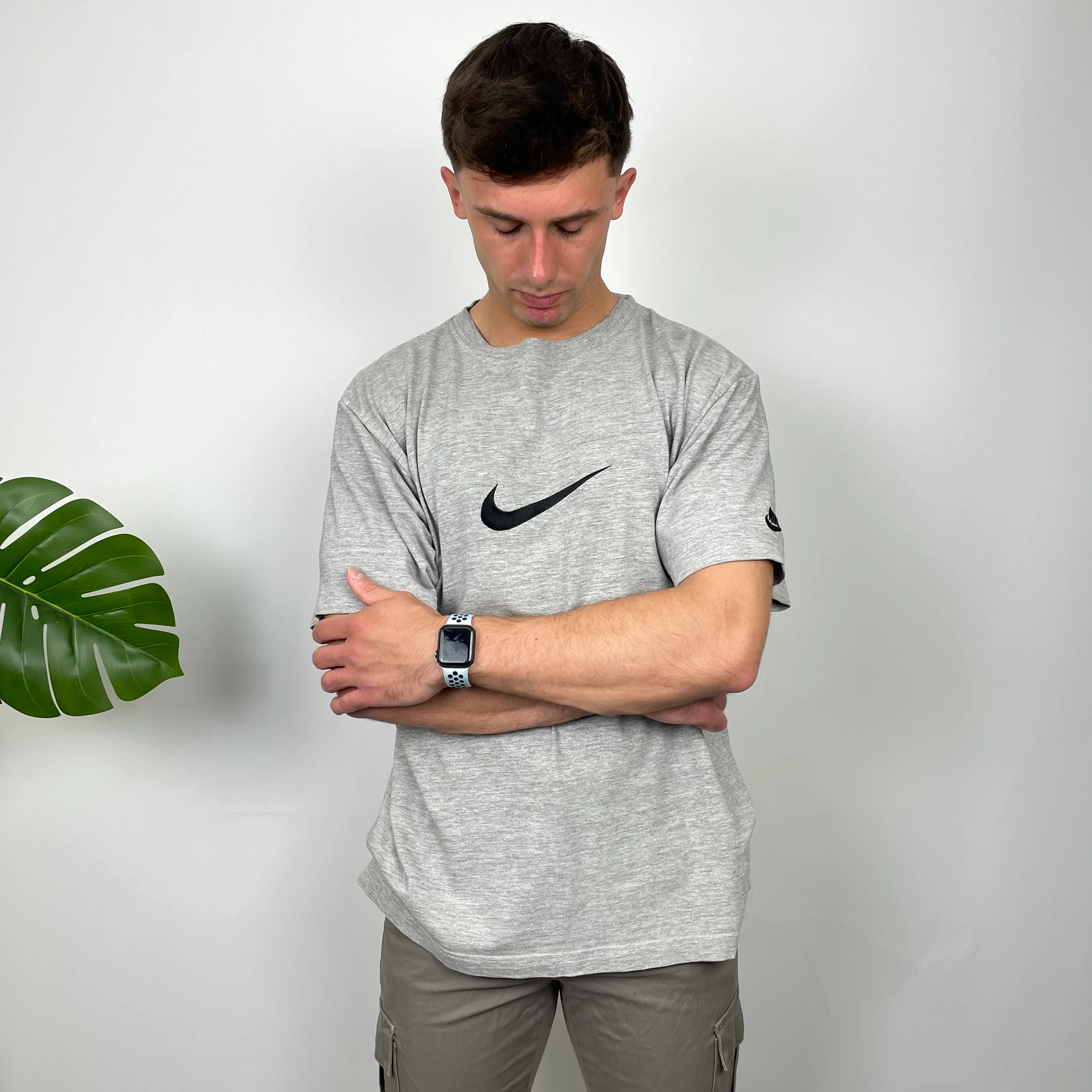 Nike Grey Embroidered Swoosh T Shirt (M) - Image 5
