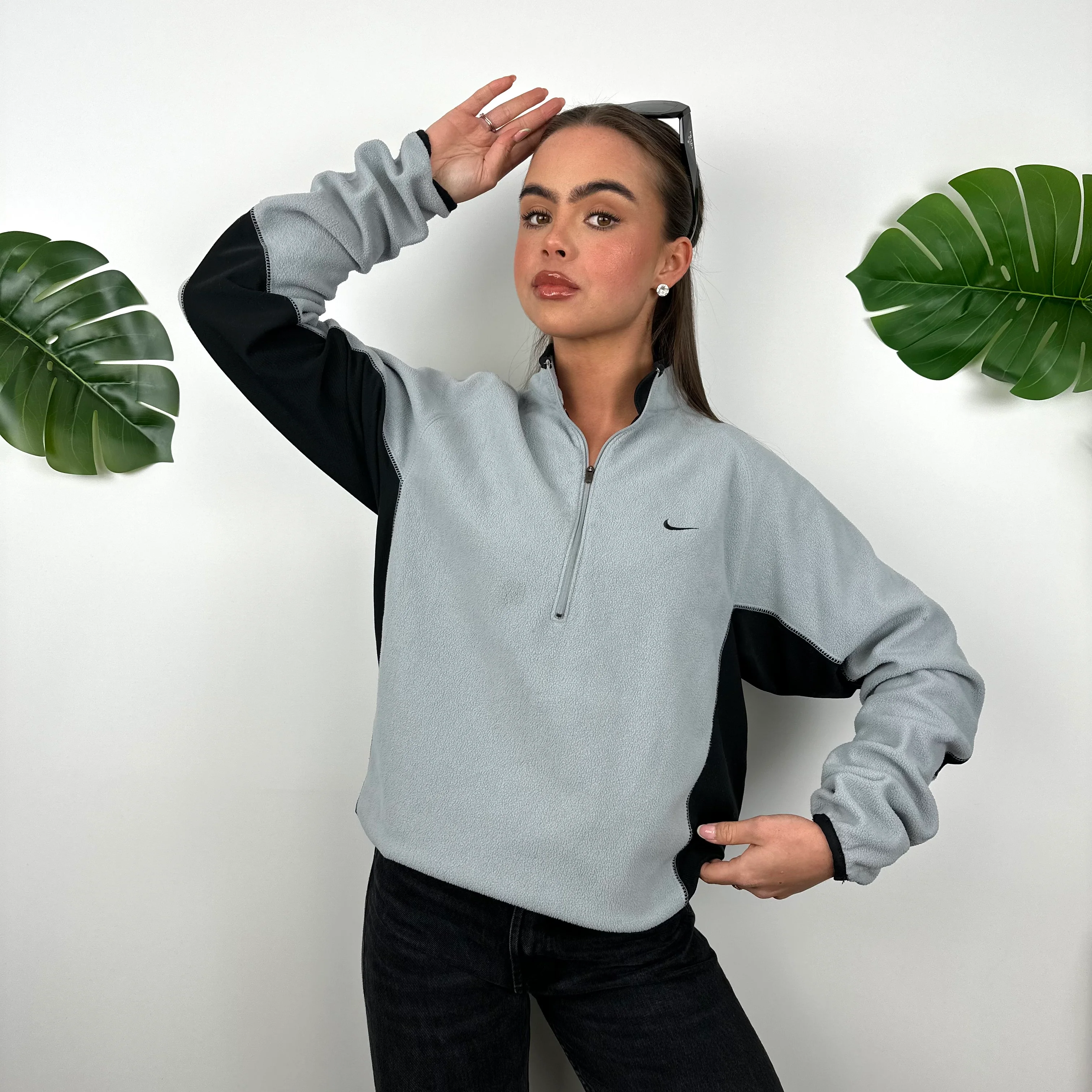 Nike Grey Embroidered Swoosh Teddy Bear Fleece Quarter Zip Sweatshirt (L) - Image 5
