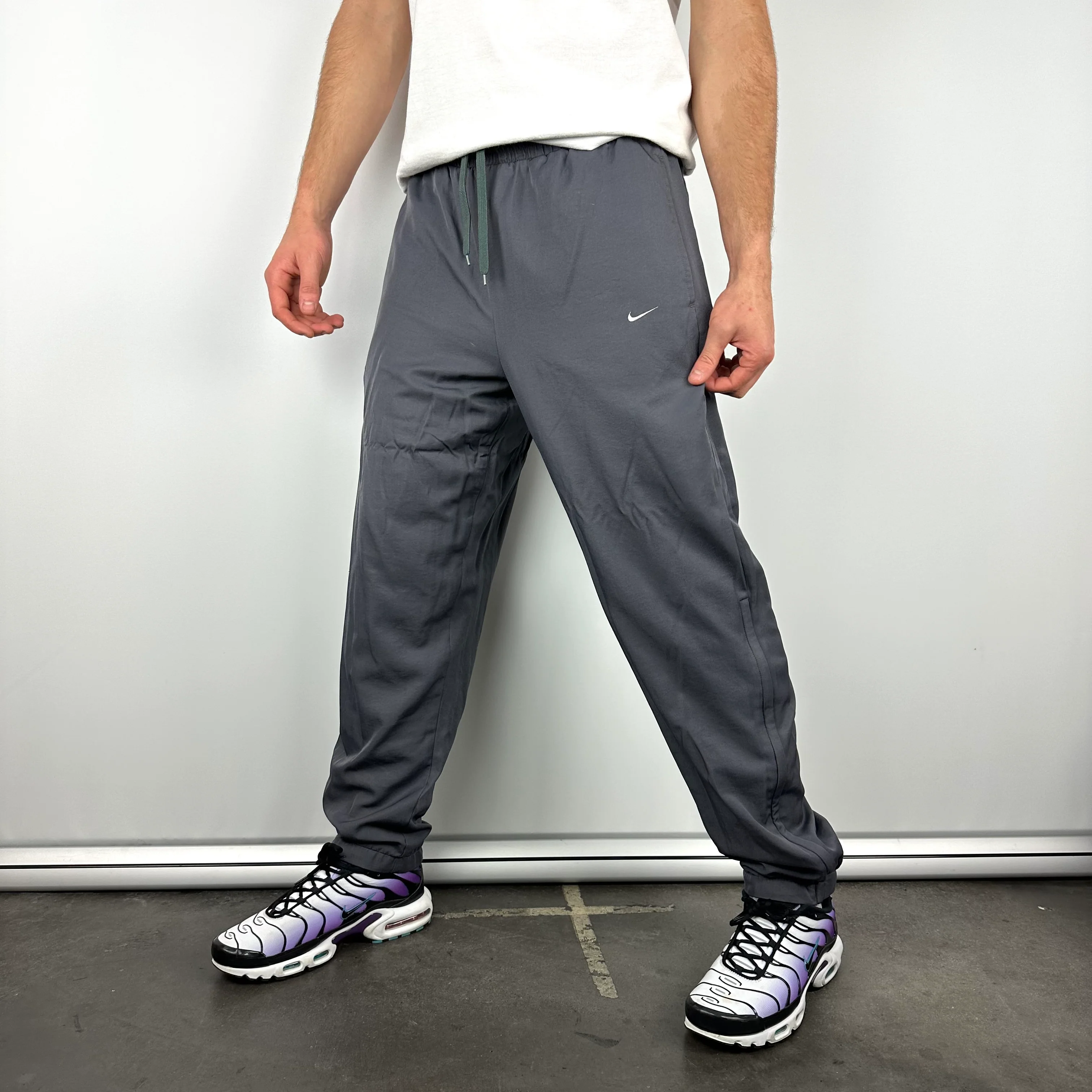 Nike Grey Embroidered Swoosh Track Pants (M) - Image 3