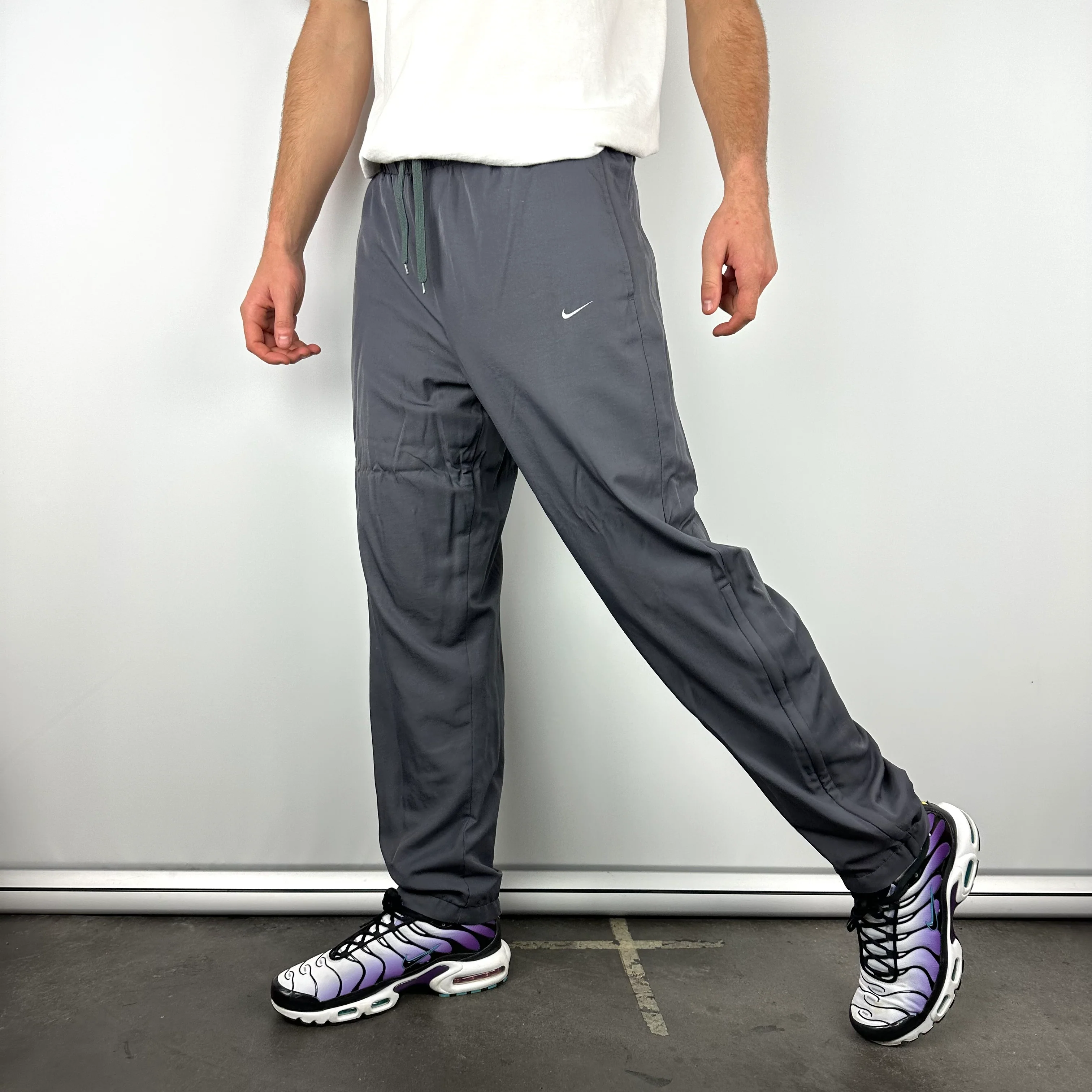 Nike Grey Embroidered Swoosh Track Pants (M) - Image 5