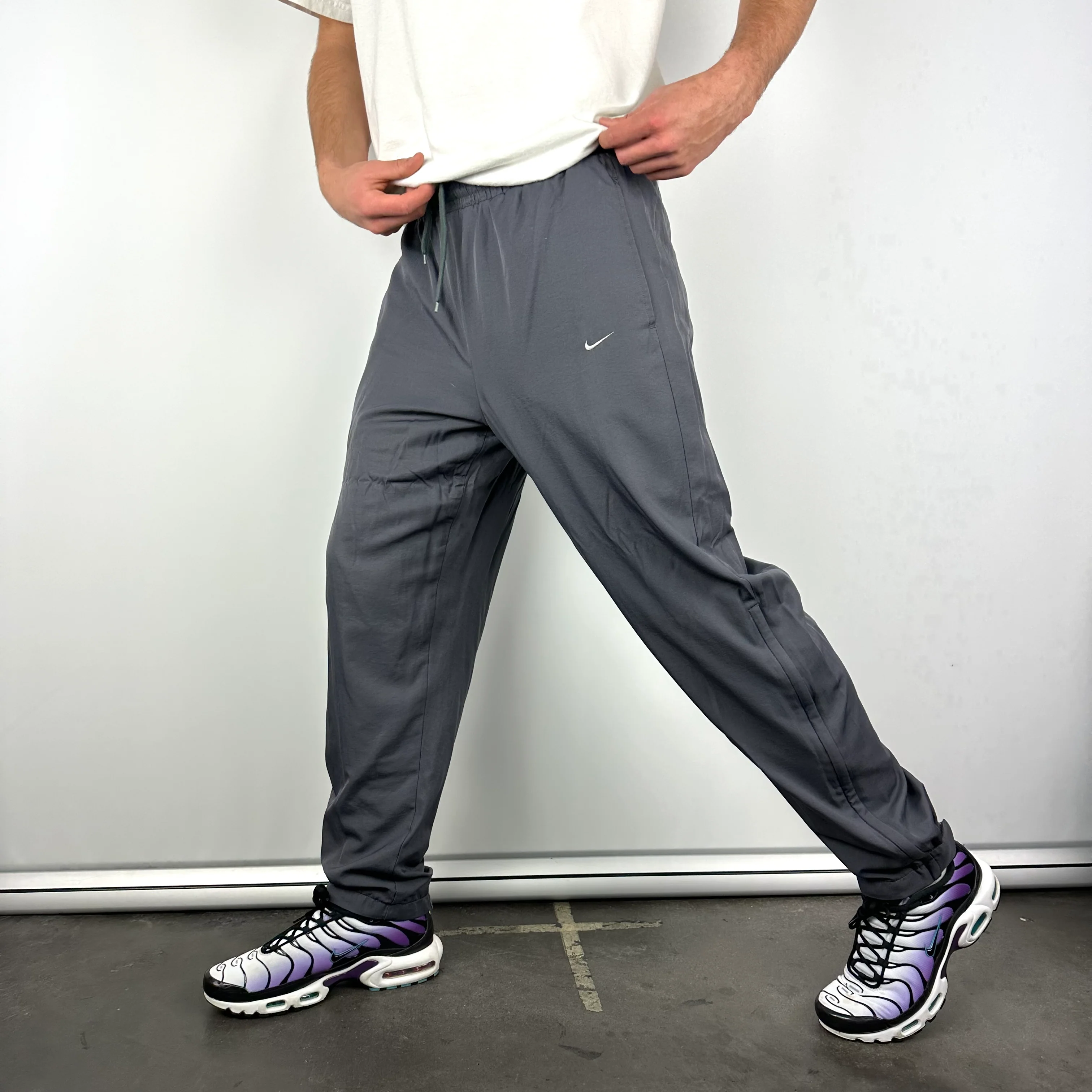 Nike Grey Embroidered Swoosh Track Pants (M) - Image 6