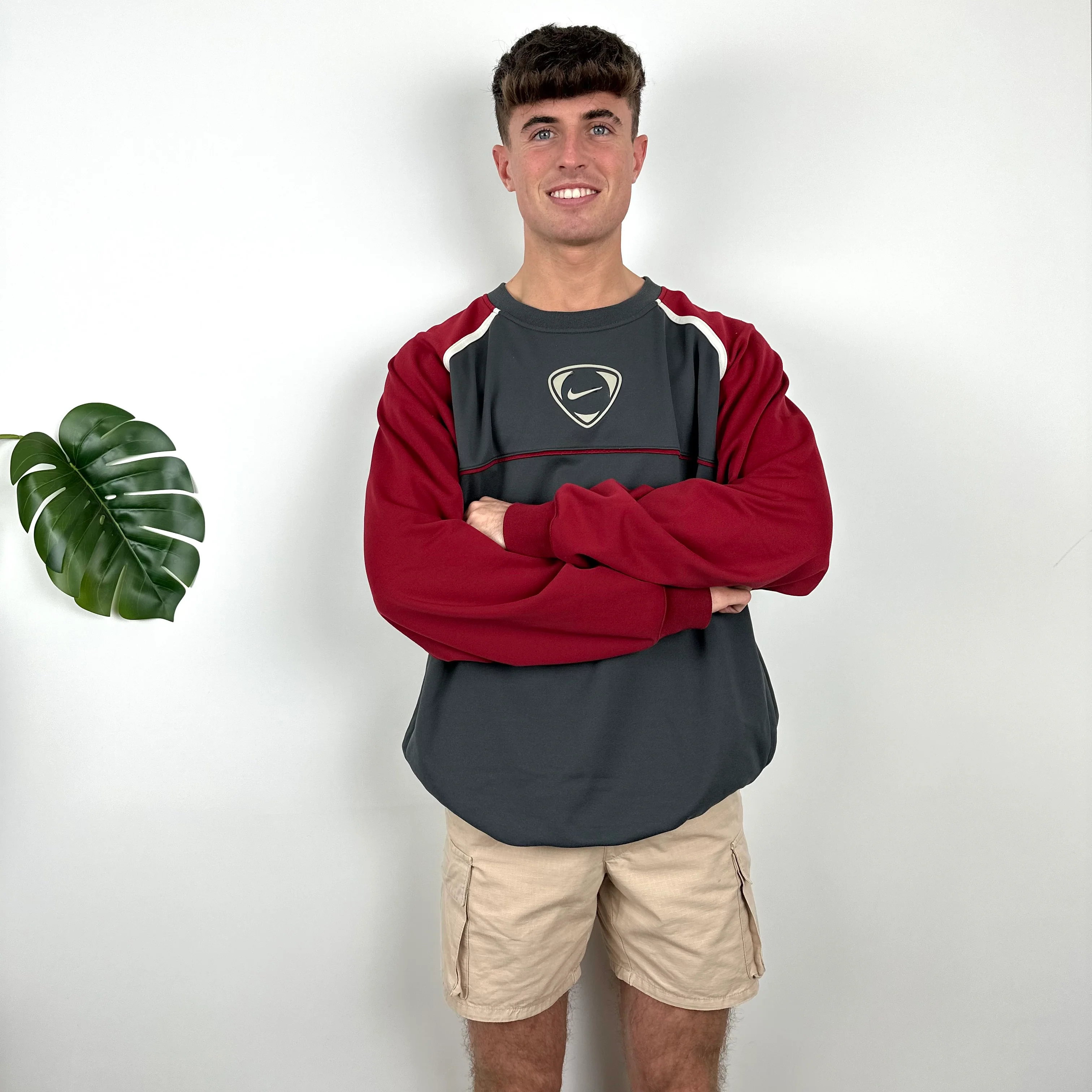 Nike Grey & Maroon Embroidered Swoosh Sweatshirt (XXL) - Image 2