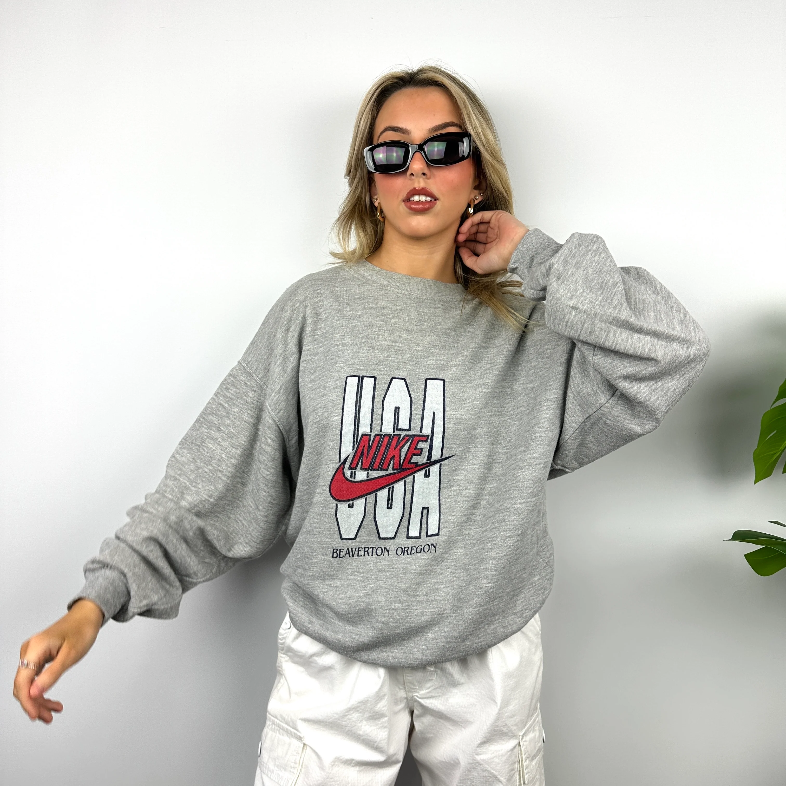 Nike Grey Spell Out Sweatshirt (L) - Image 2