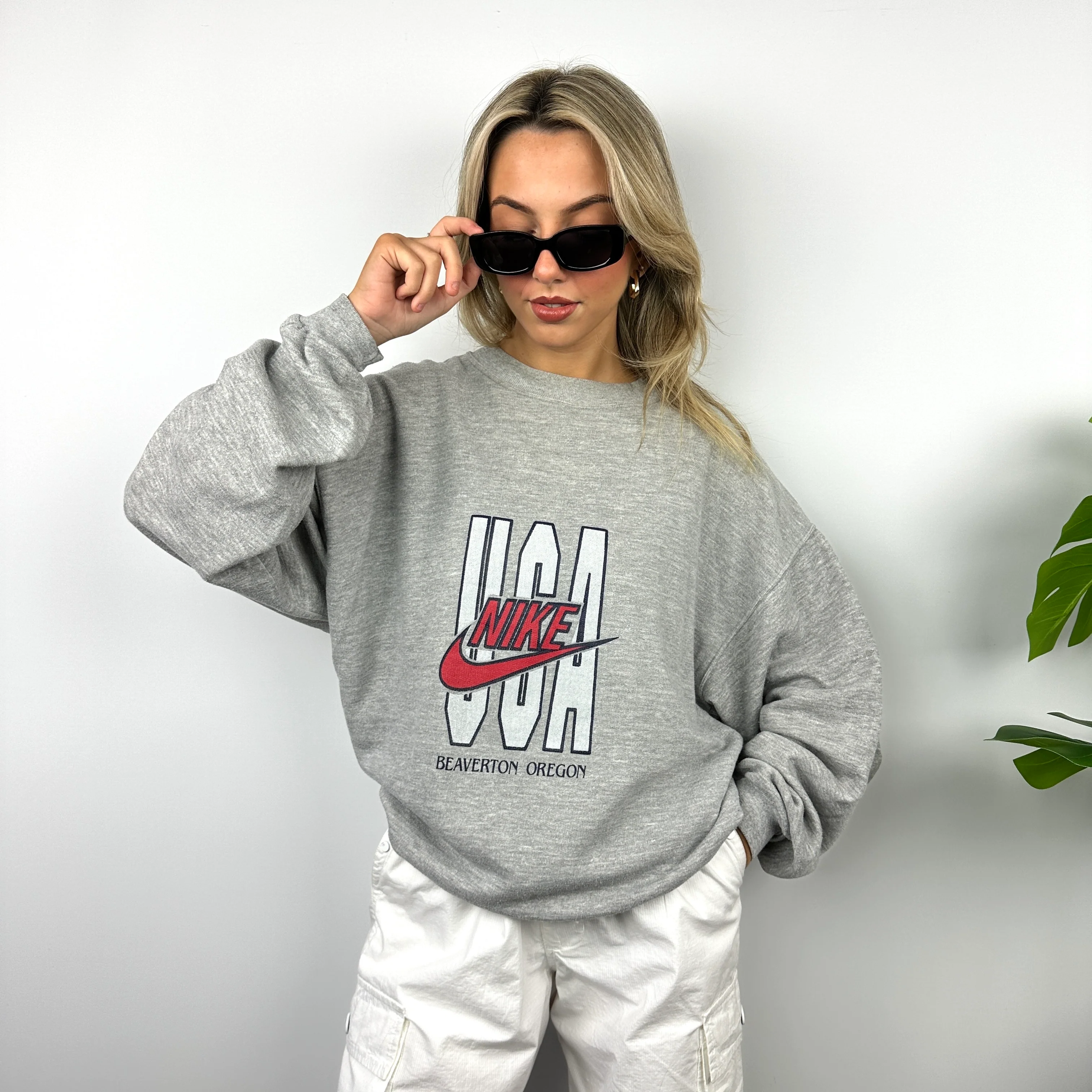 Nike Grey Spell Out Sweatshirt (L) - Image 3