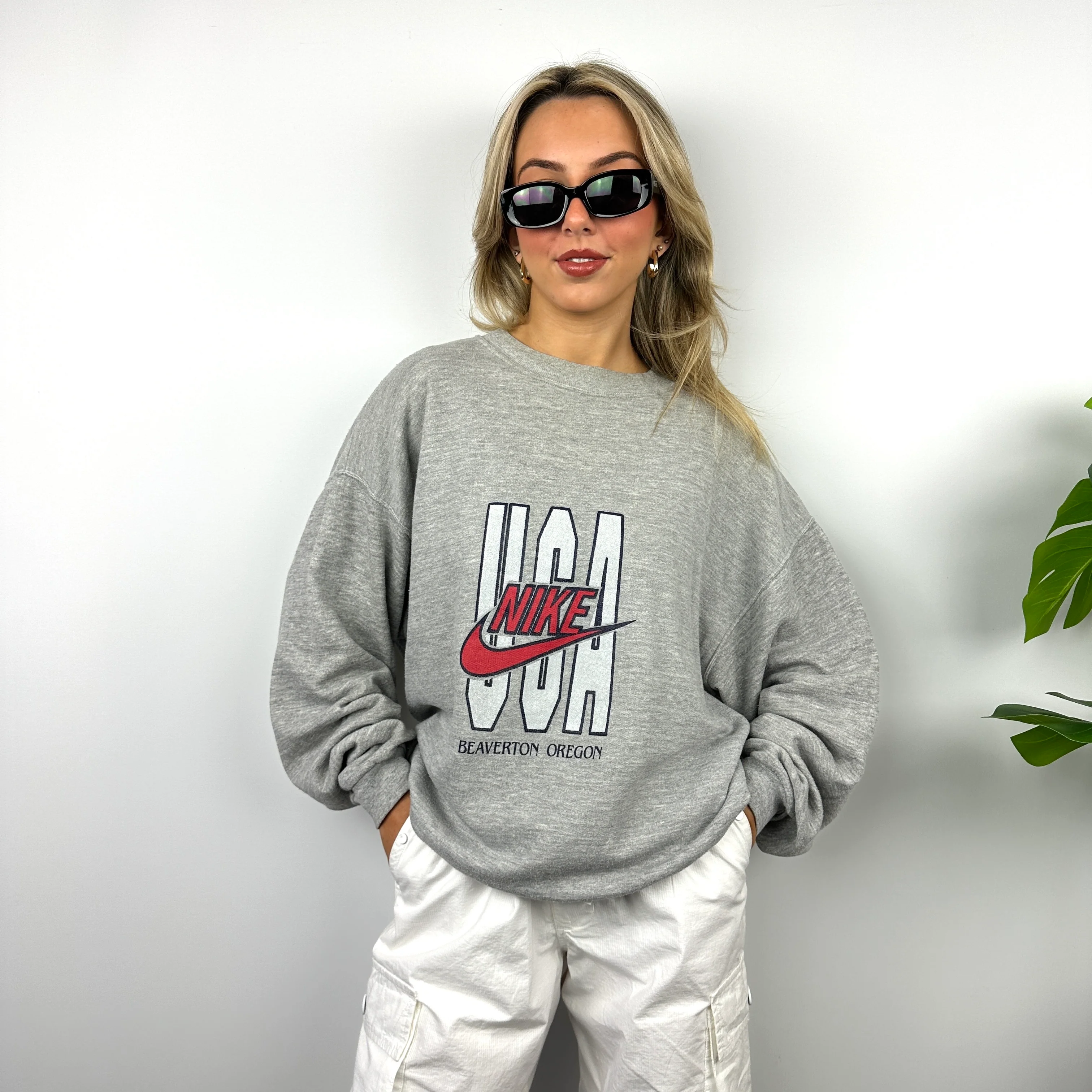 Nike Grey Spell Out Sweatshirt (L) - Image 6