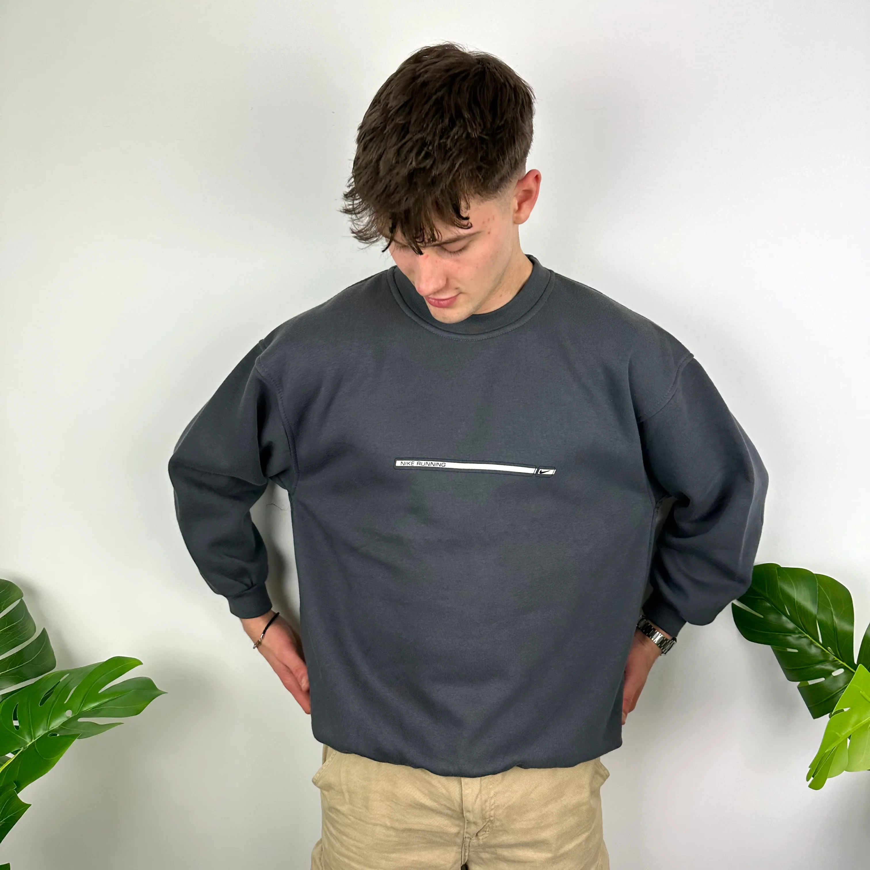 Nike Grey Spell Out Sweatshirt (L) - Image 6