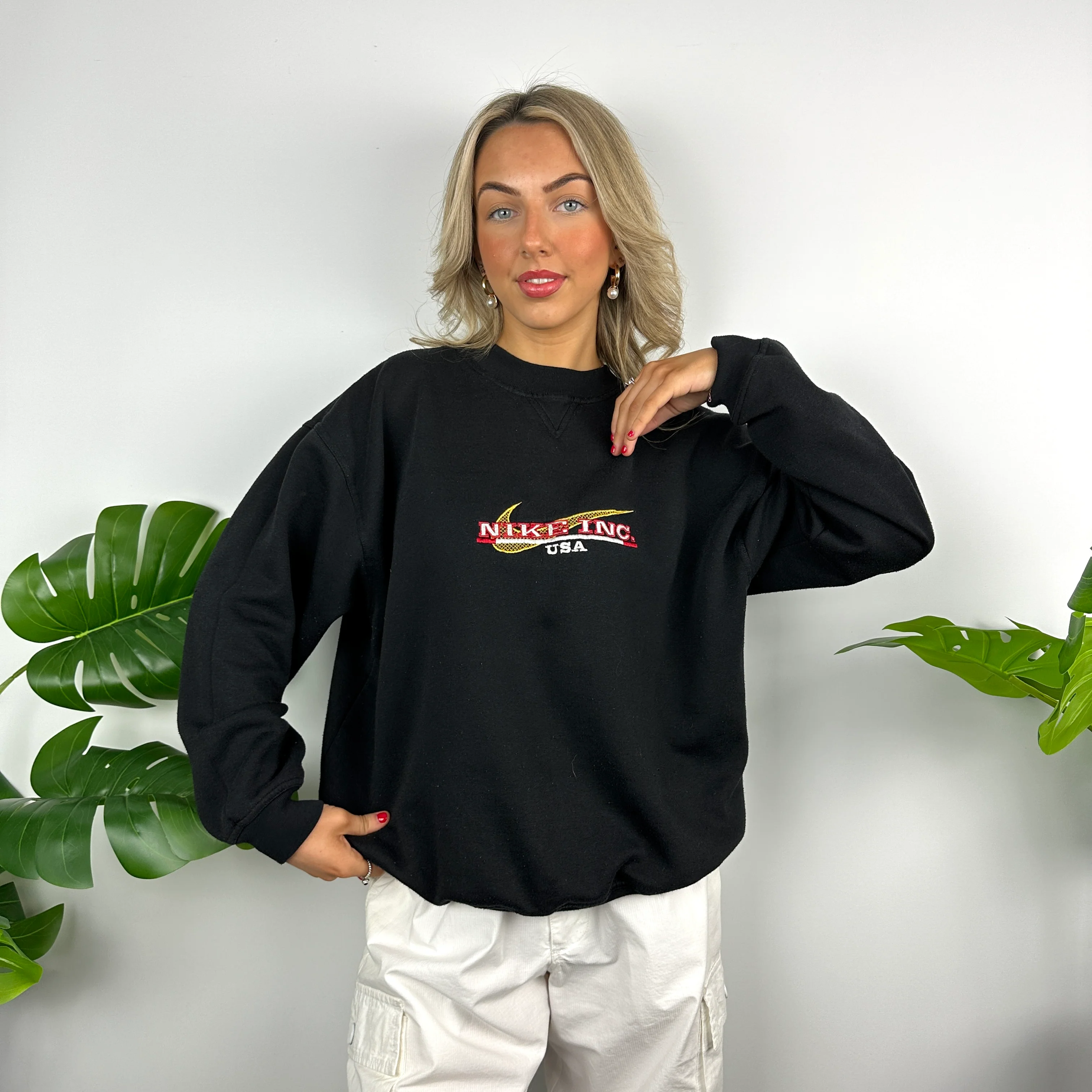 Nike Inc USA Black Embroidered Spell Out Sweatshirt (M) - Image 3