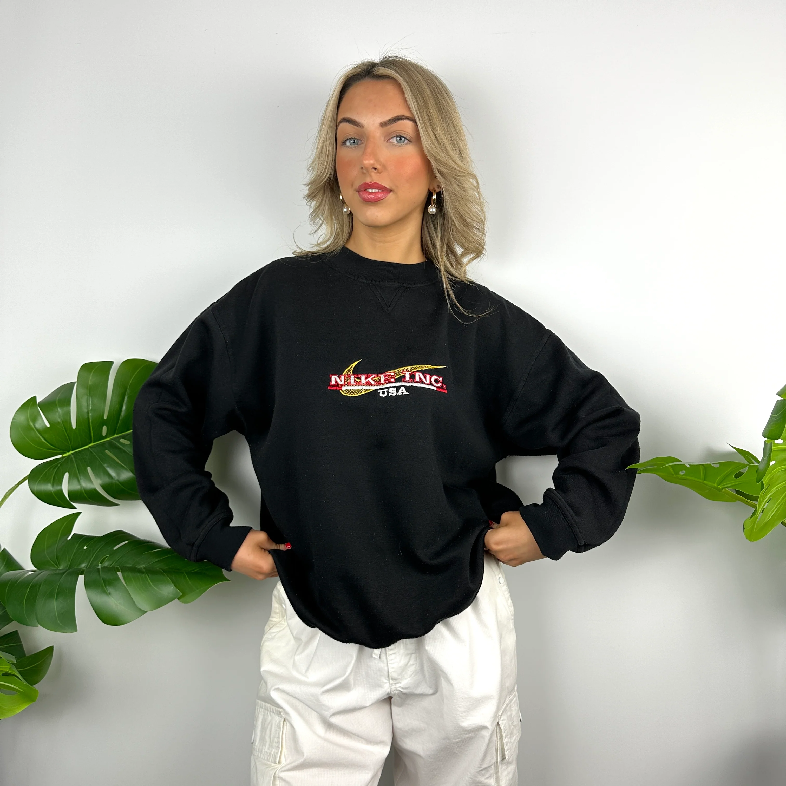 Nike Inc USA Black Embroidered Spell Out Sweatshirt (M) - Image 5