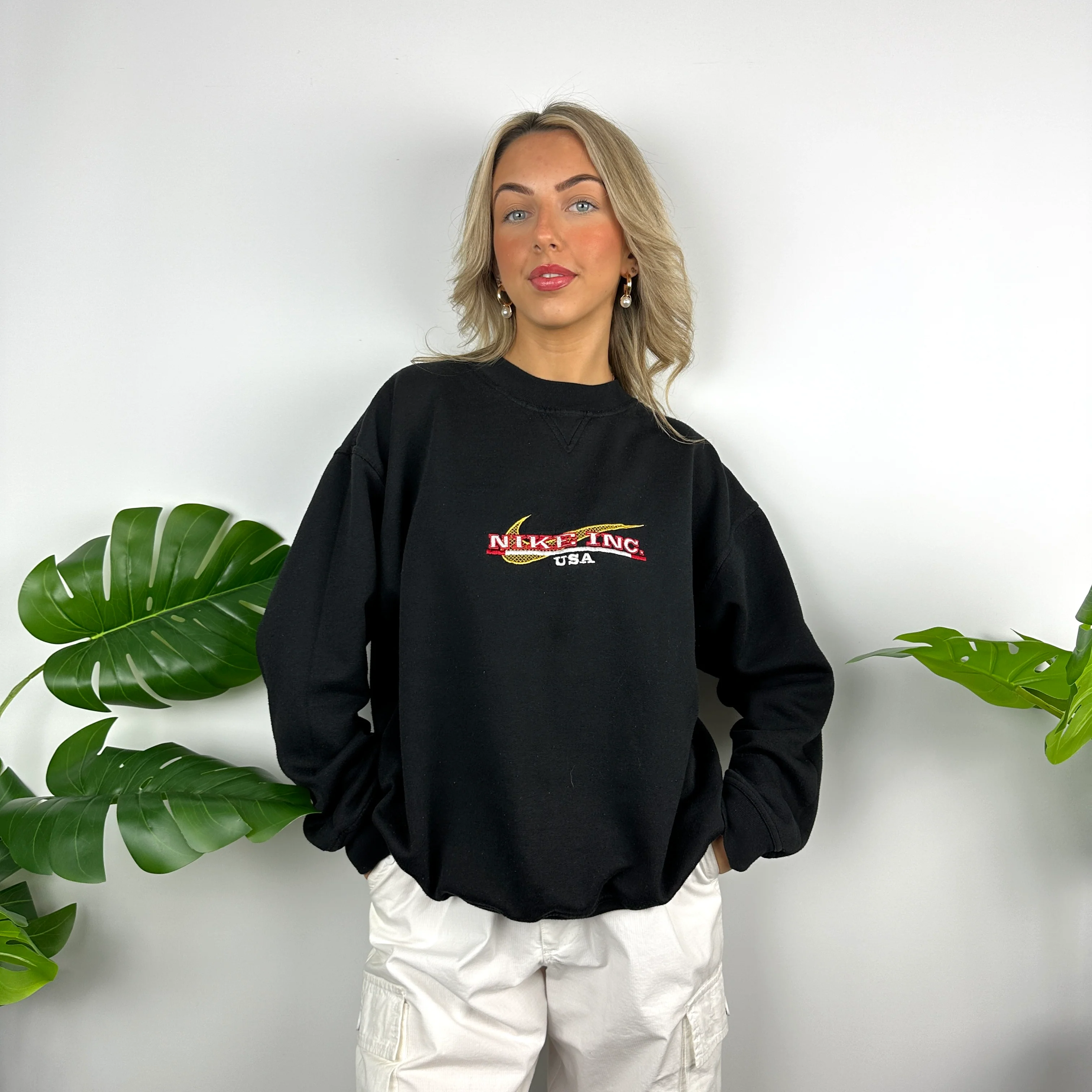 Nike Inc USA Black Embroidered Spell Out Sweatshirt (M) - Image 6