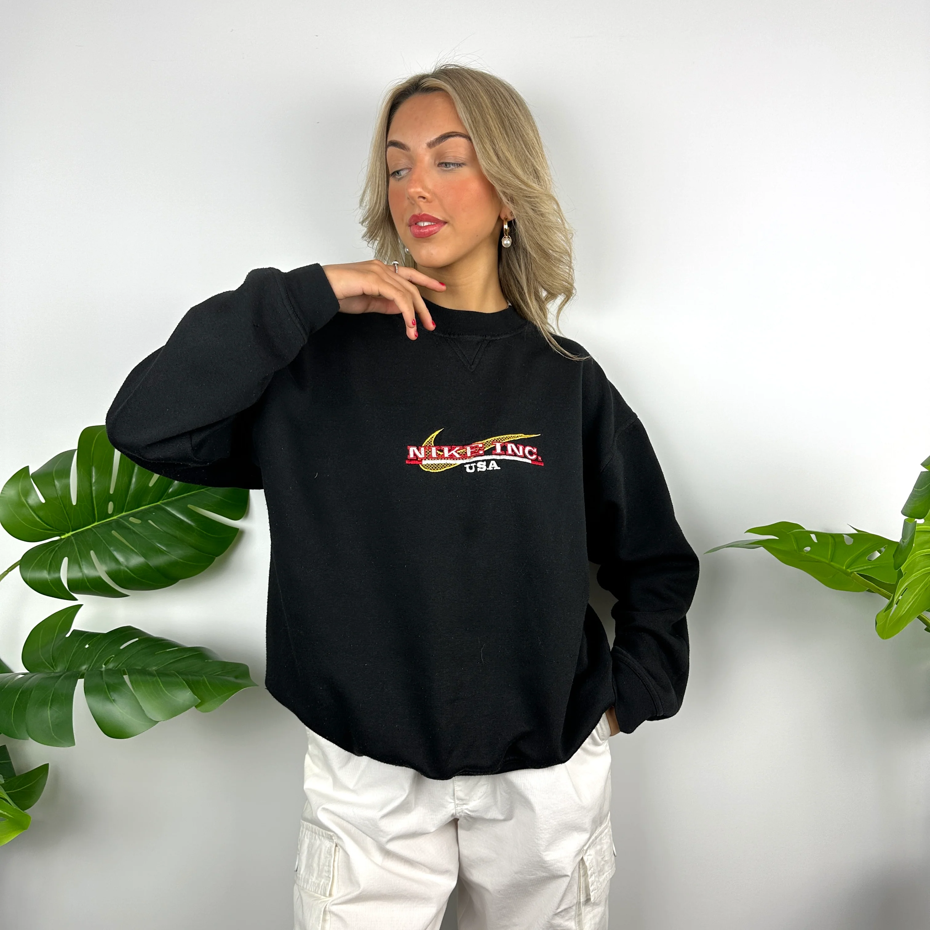 Nike Inc USA Black Embroidered Spell Out Sweatshirt (M) - Image 8