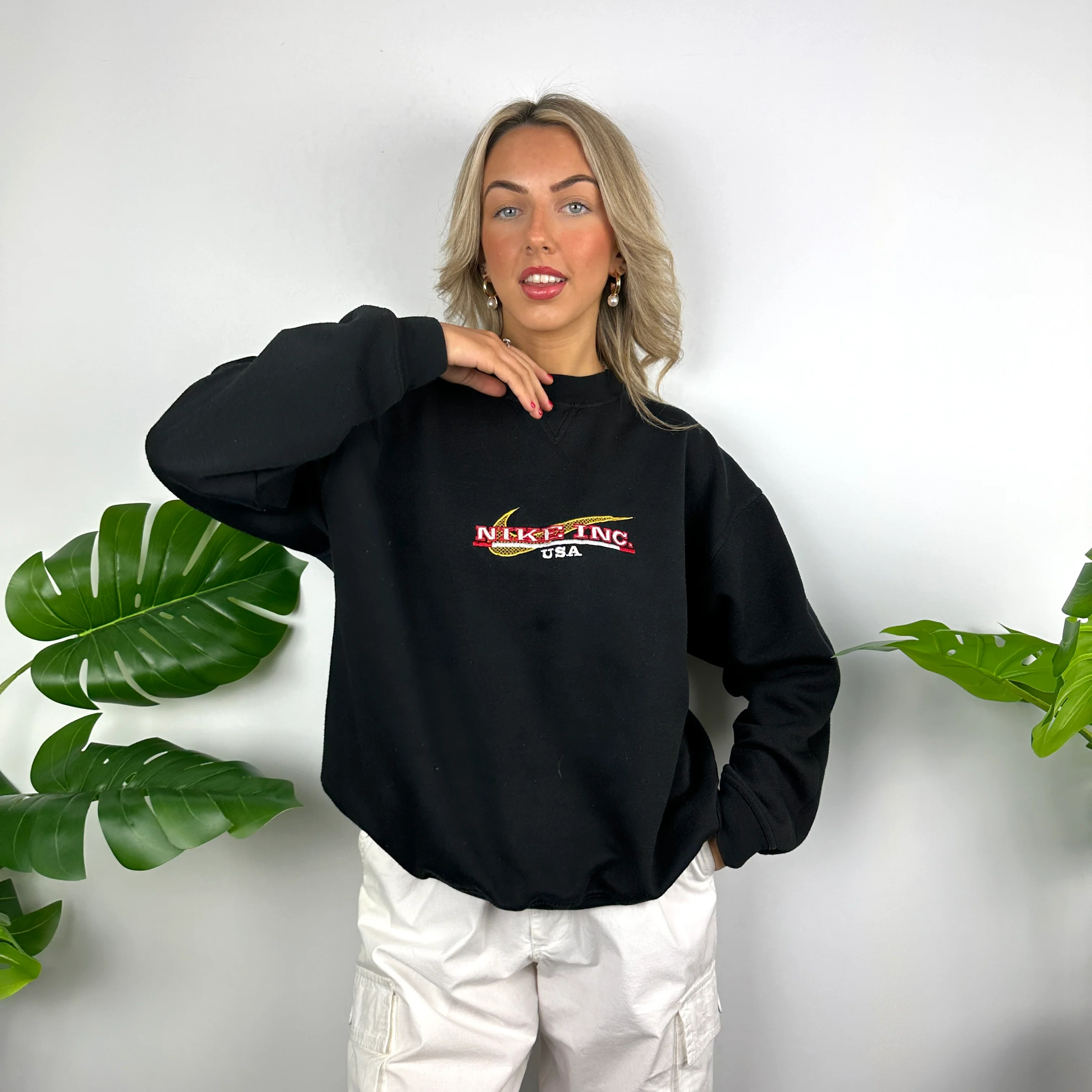 Nike Inc USA Black Embroidered Spell Out Sweatshirt (M) - Image 9