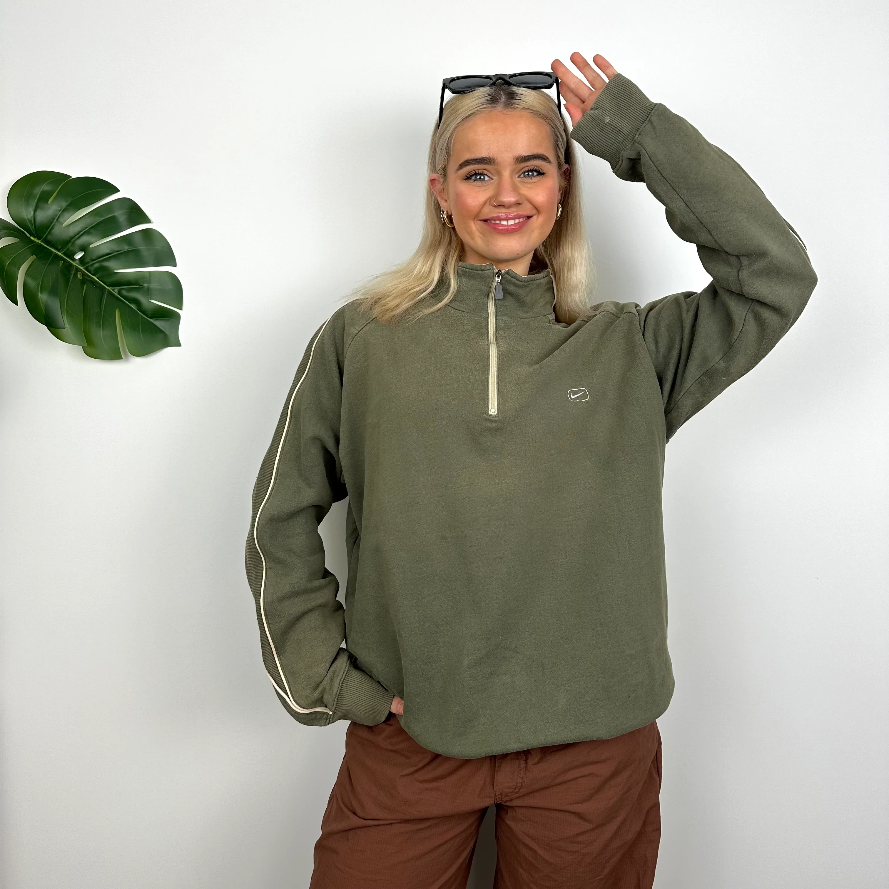 Nike Khaki Embroidered Swoosh Quarter Zip Sweatshirt (M)