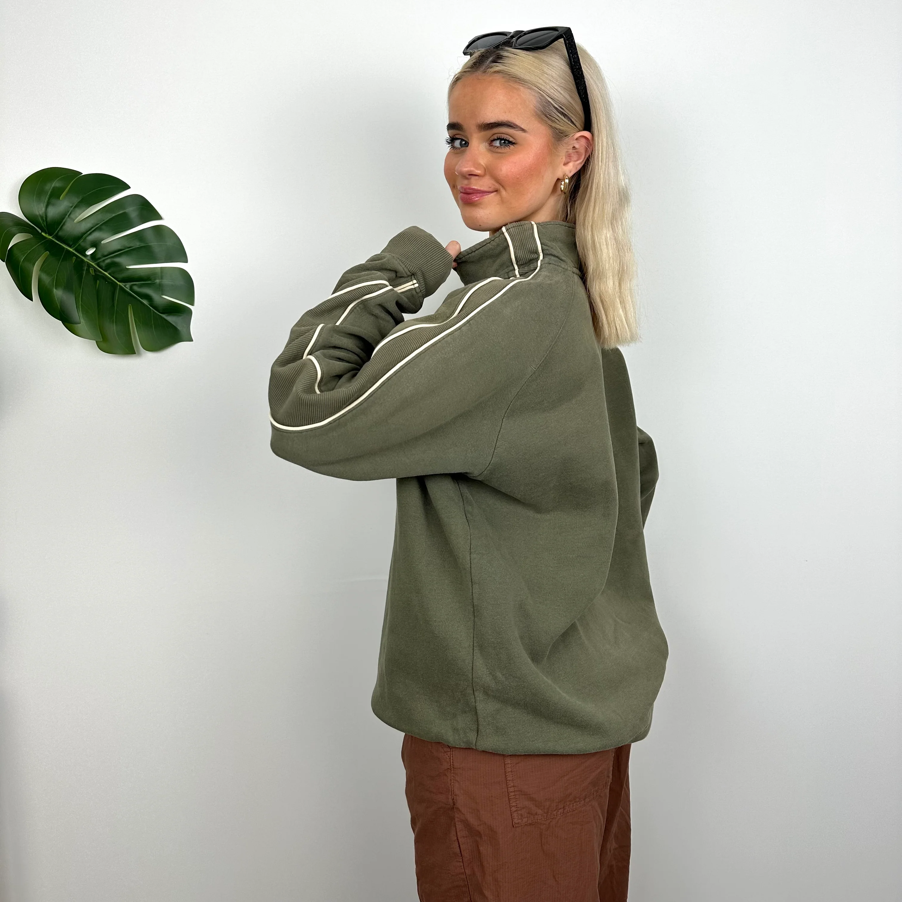 Nike Khaki Embroidered Swoosh Quarter Zip Sweatshirt (M) - Image 7