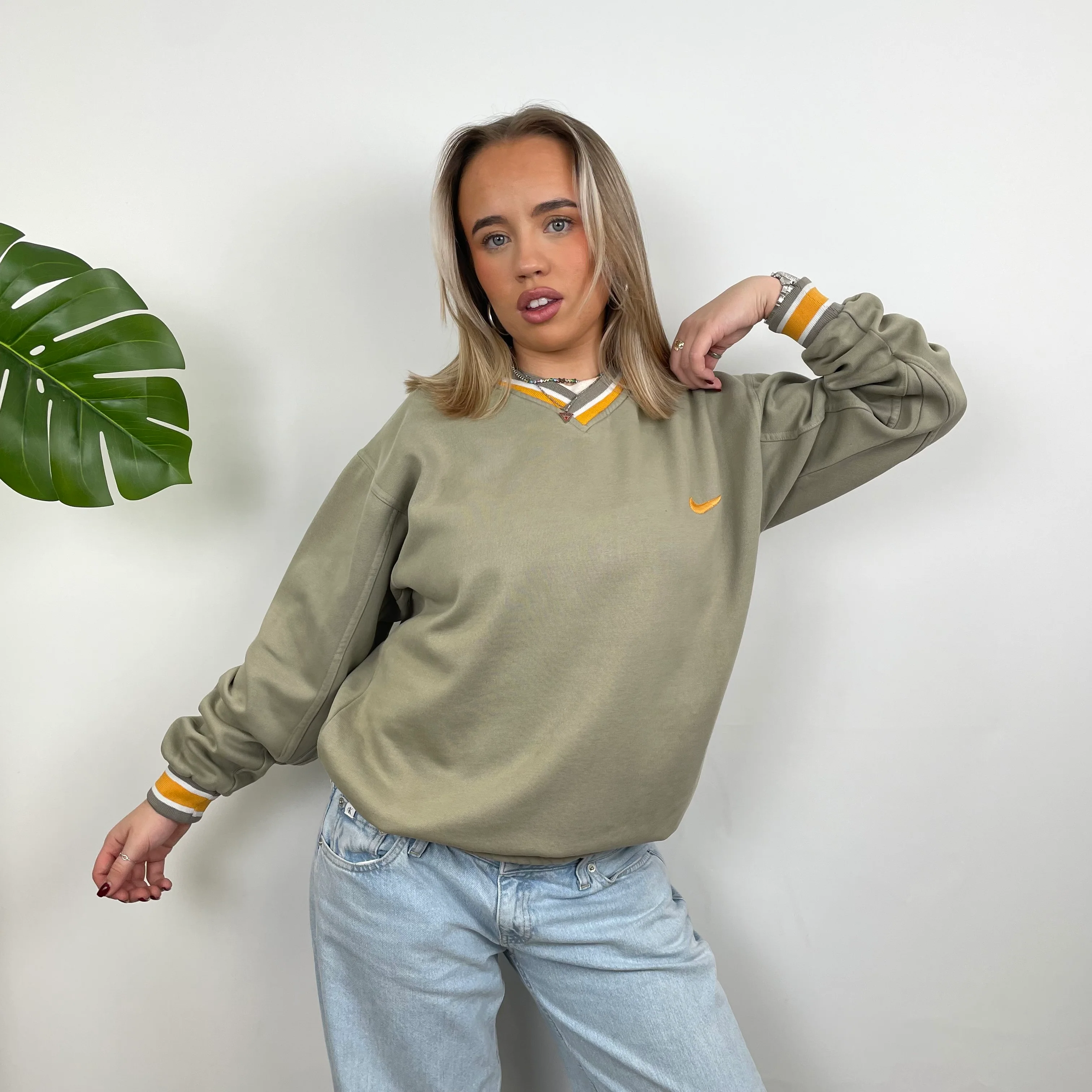 Nike Khaki Embroidered Swoosh Sweatshirt (M)