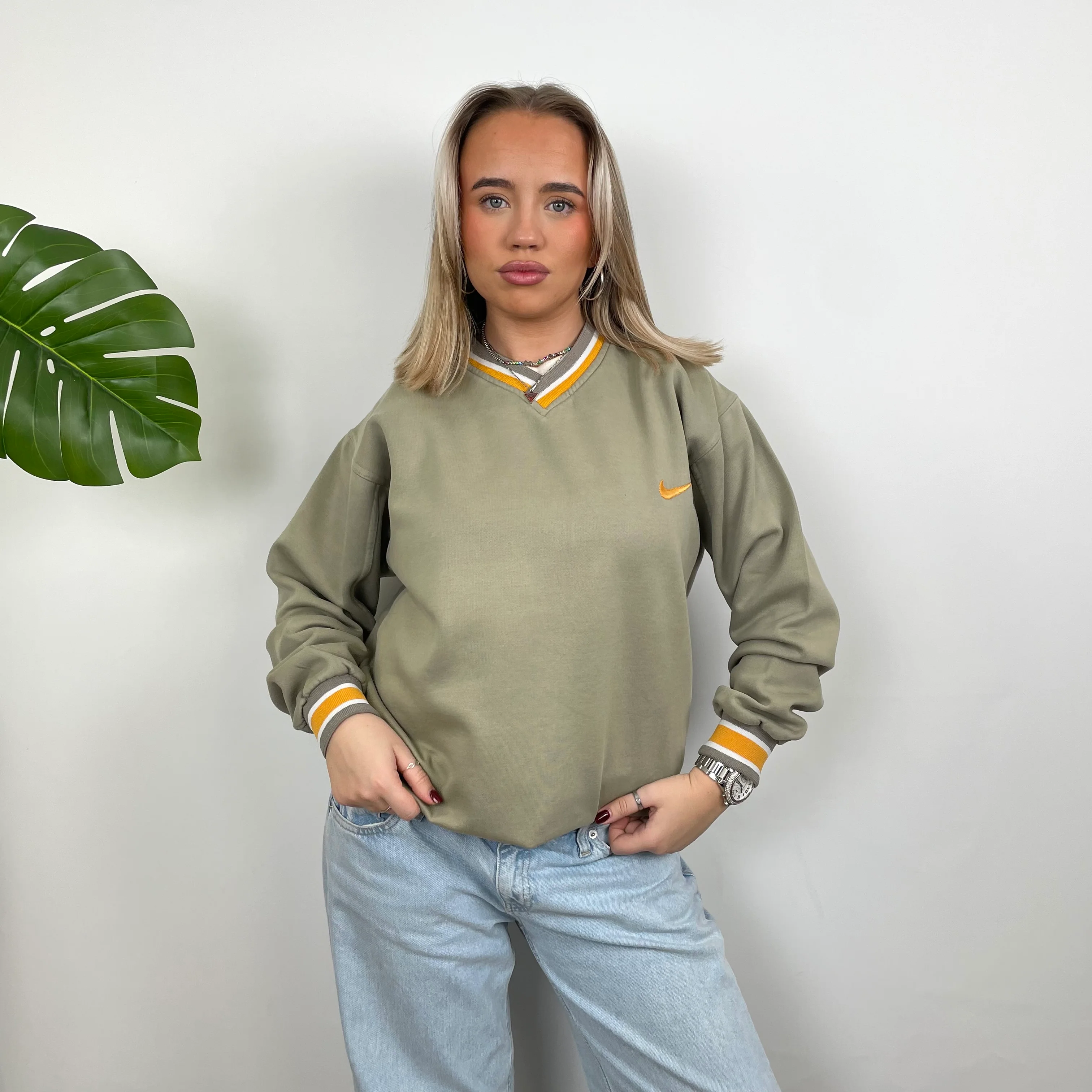 Nike Khaki Embroidered Swoosh Sweatshirt (M) - Image 2