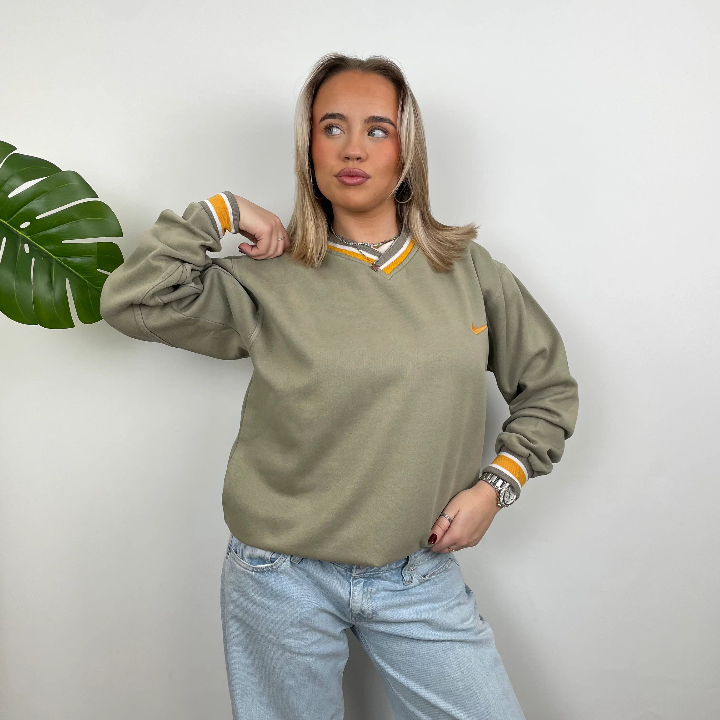 Nike Khaki Embroidered Swoosh Sweatshirt (M) - Image 3