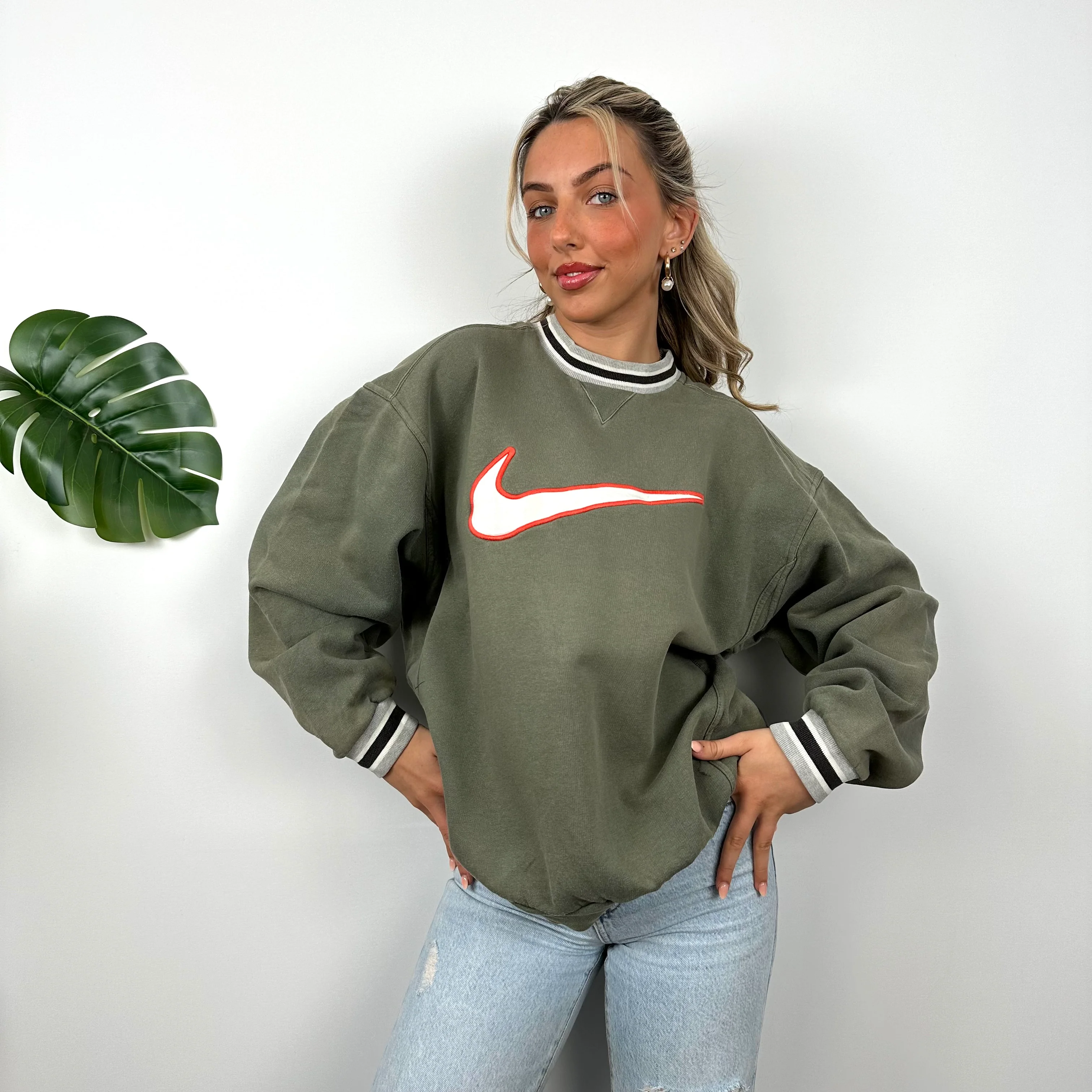 Nike Khaki Embroidered Swoosh Sweatshirt (M) - Image 6