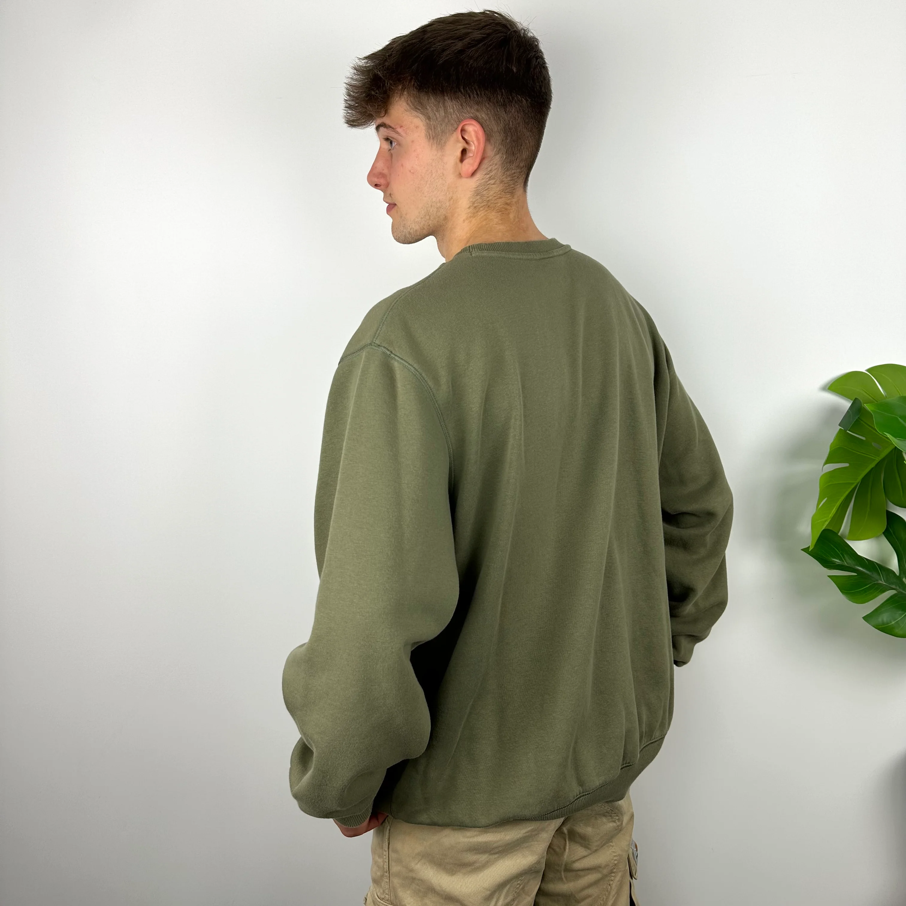 Nike Khaki Green Embroidered Spell Out Sweatshirt (XL) - Image 4